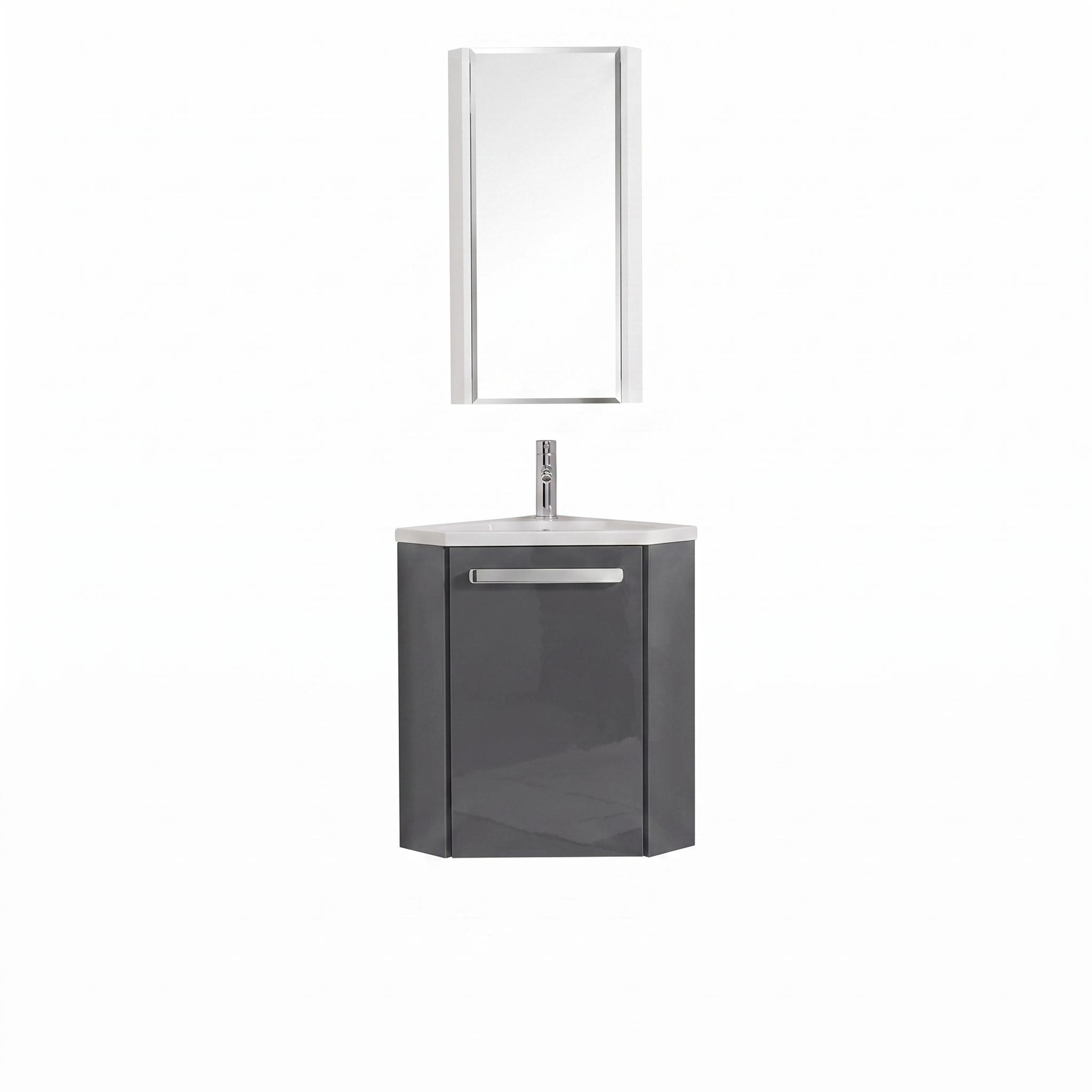 Ensemble lave-mains angle suspendu avec robinet et armoire d'angle