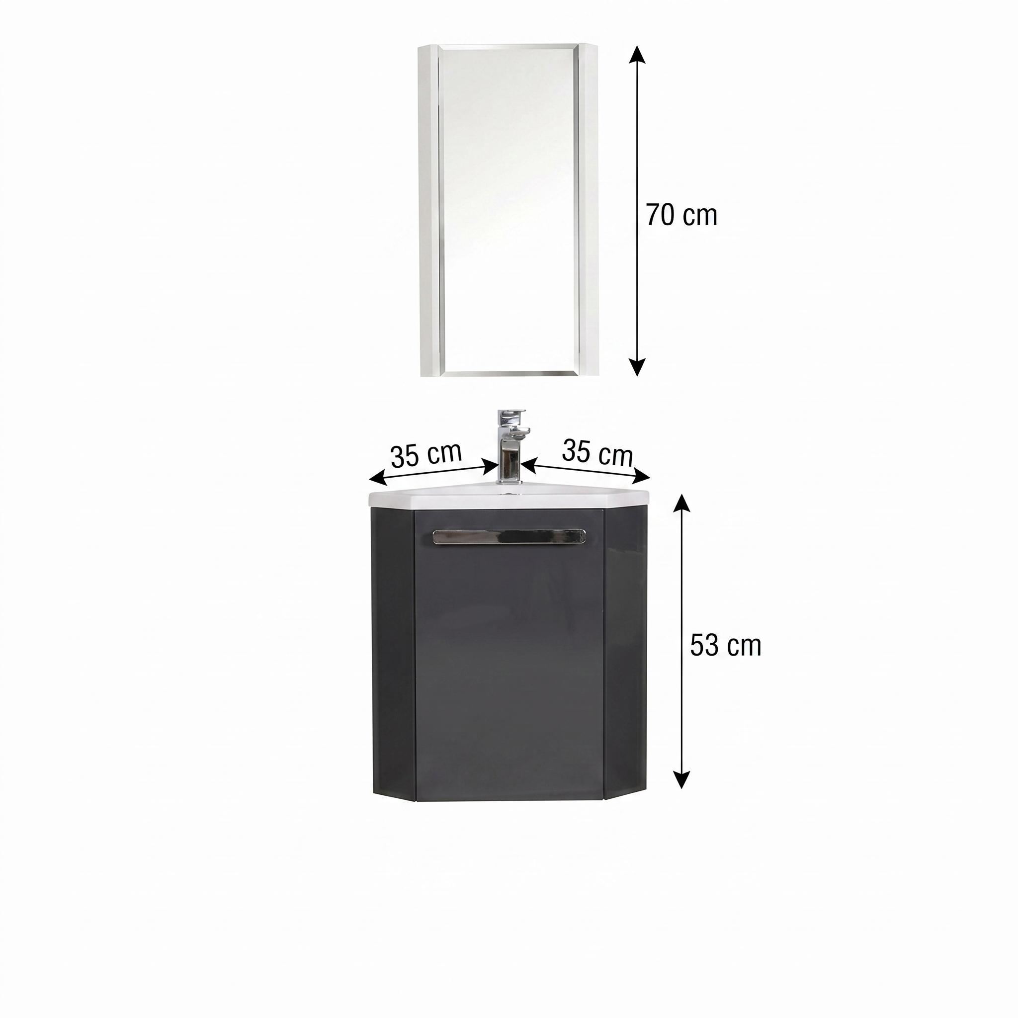 Ensemble lave-mains angle suspendu avec robinet et armoire d'angle