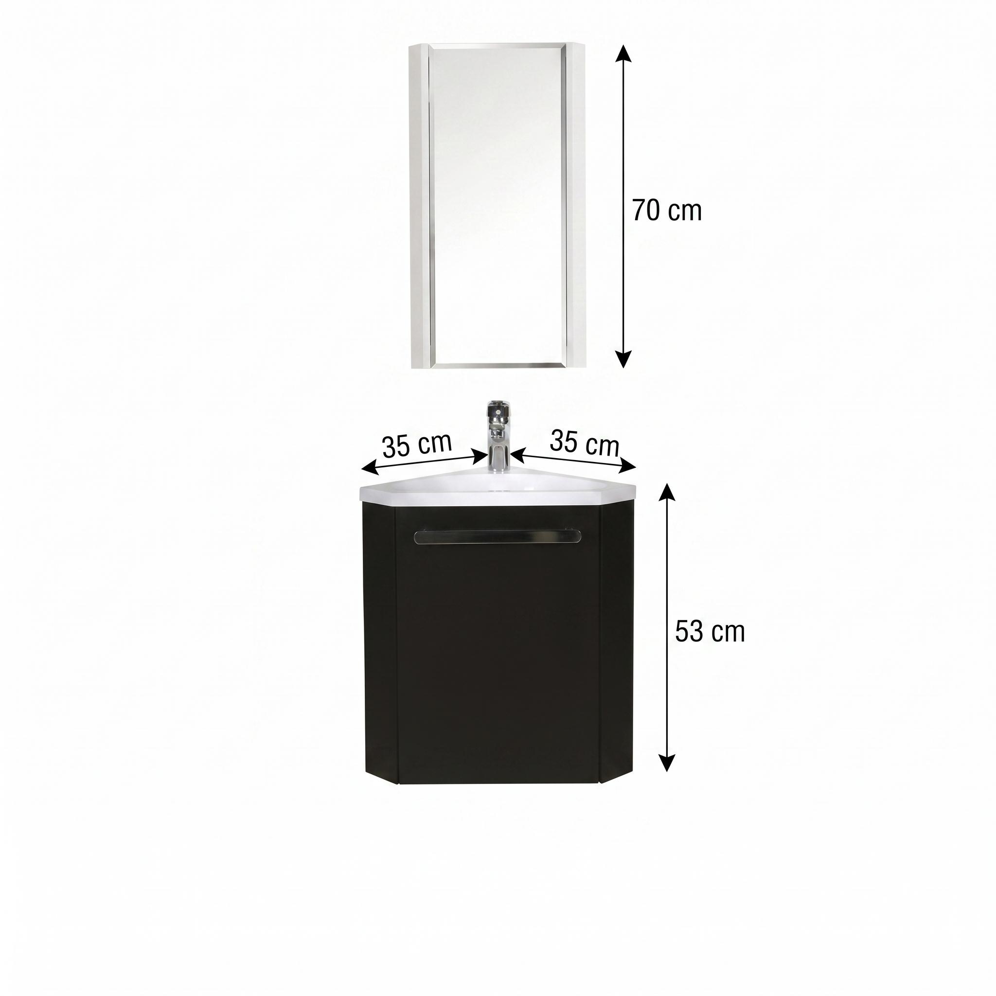 Ensemble lave-mains angle suspendu avec robinet et armoire d'angle