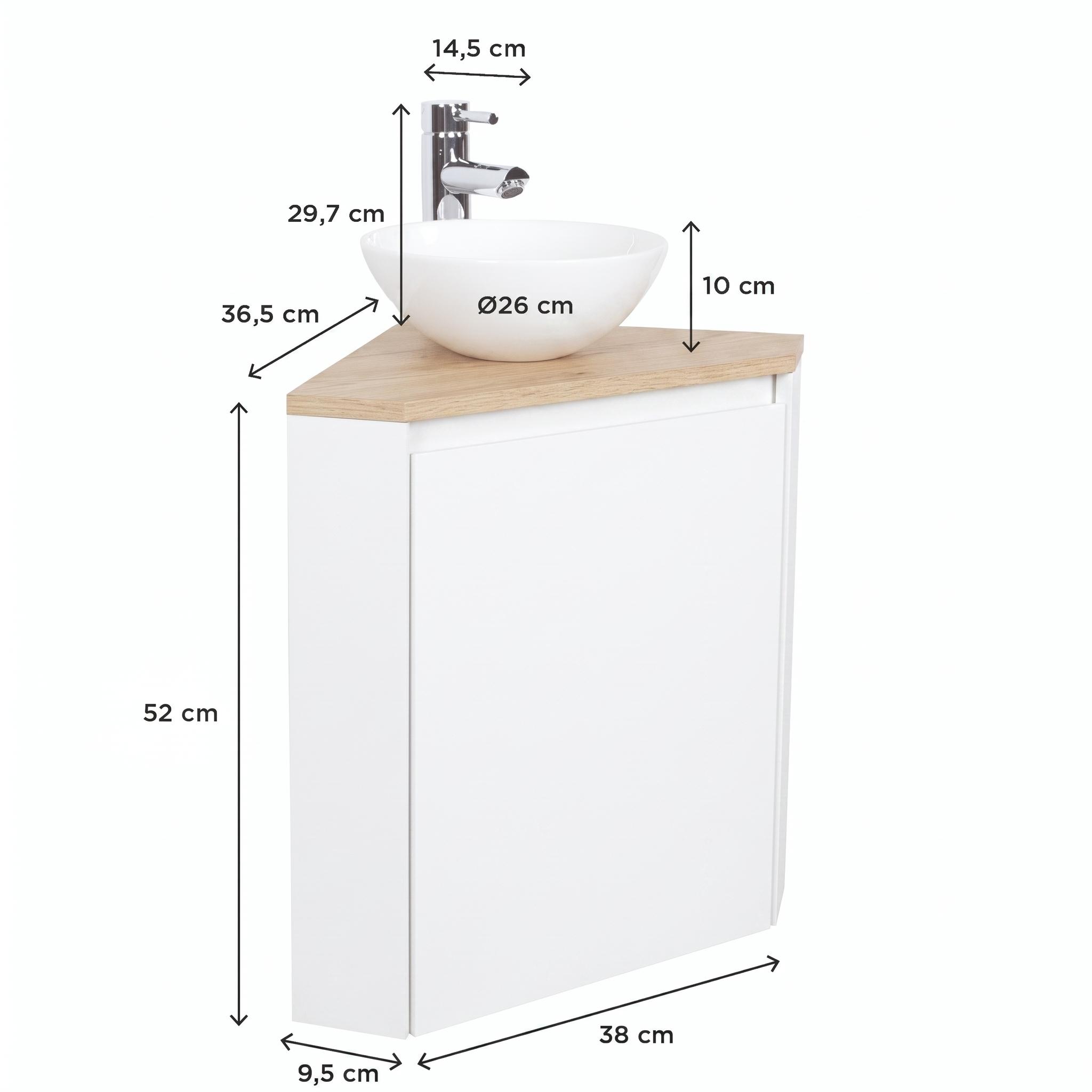 Meuble lave-mains d'angle décor chêne 52x38cm - avec vasque