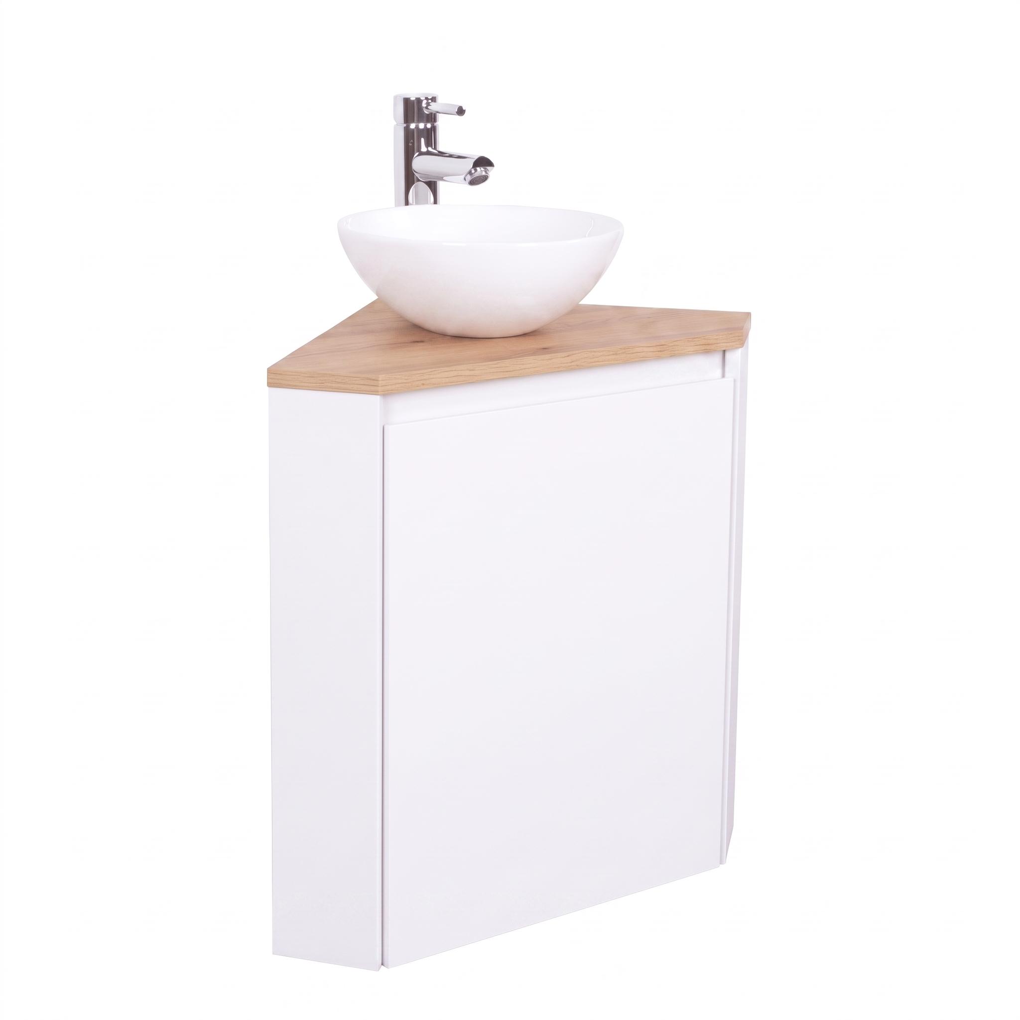Ensemble lave-mains d'angle décor chêne avec vasque et robinet