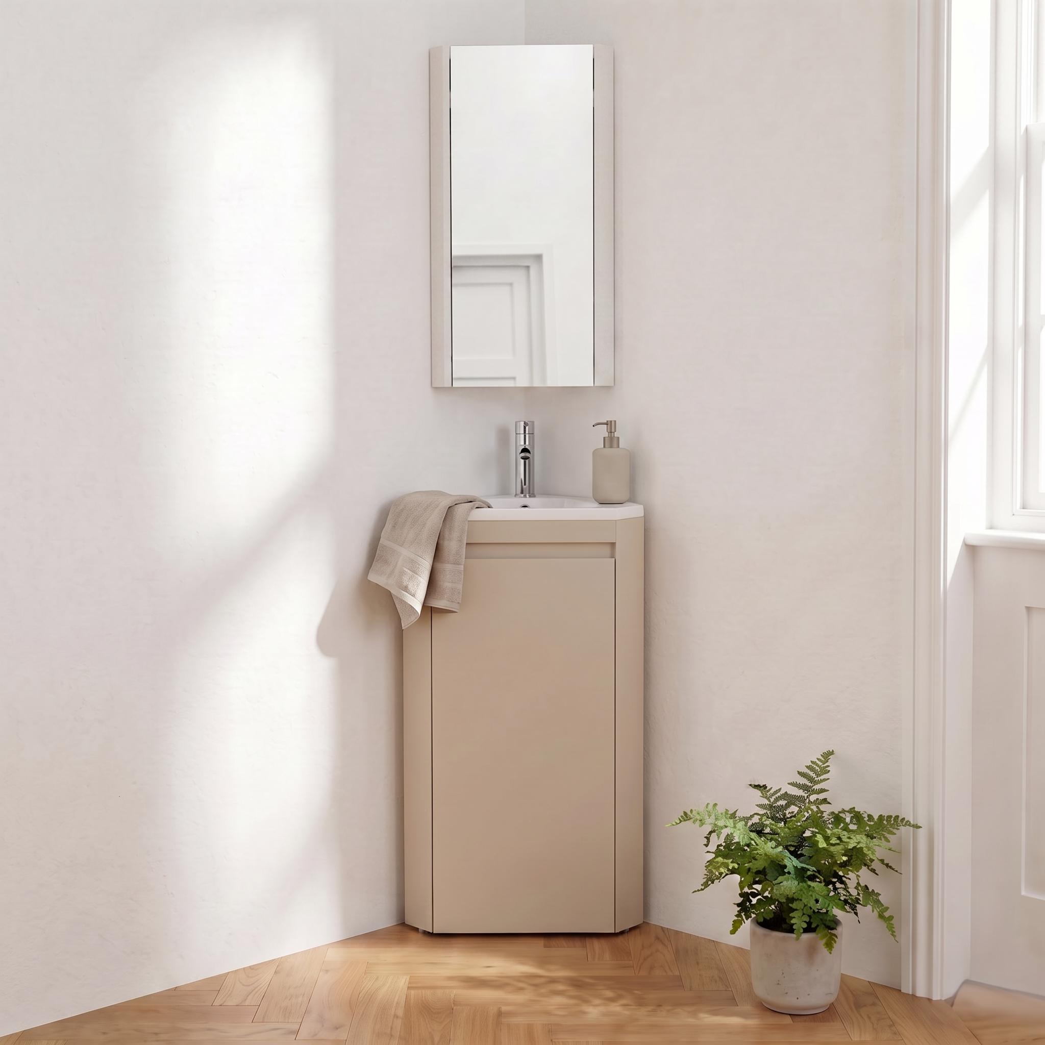 Meuble lave-mains d'angle sur pieds avec vasque en résine