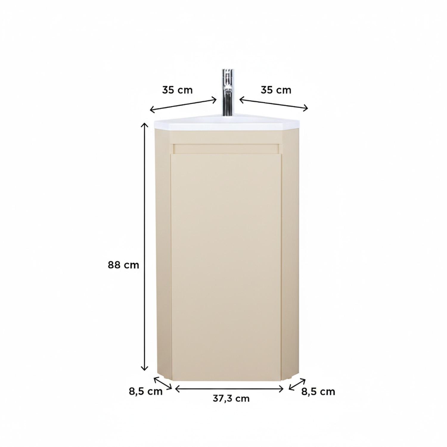 Ensemble lave-mains d'angle sur pieds avec robinet chromé et armoire de toilette