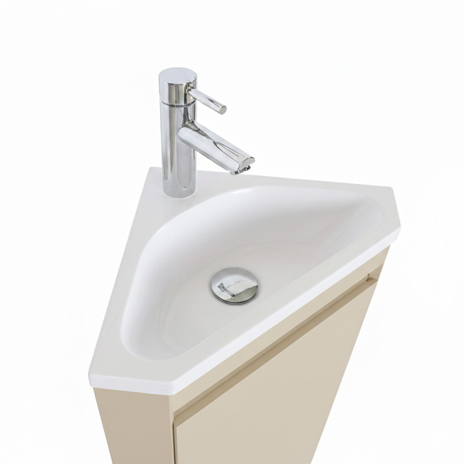 Ensemble lave-mains d'angle sur pieds avec robinet chromé et armoire de toilette