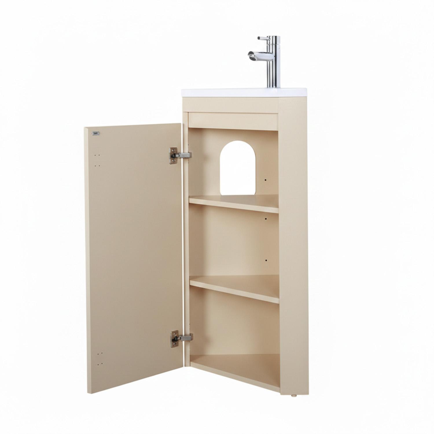 Ensemble lave-mains d'angle sur pieds avec robinet chromé et armoire de toilette