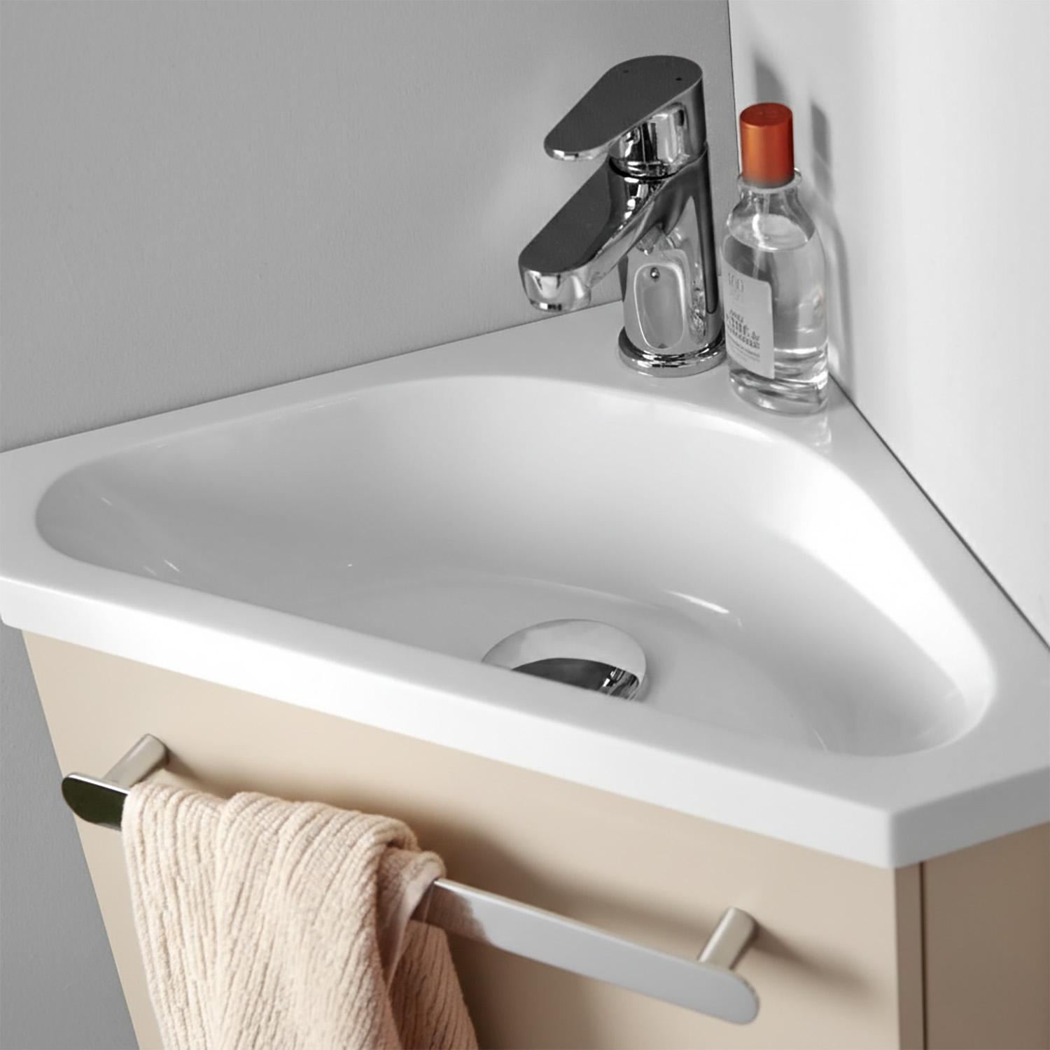 Meuble lave-mains d'angle suspendu avec vasque résine