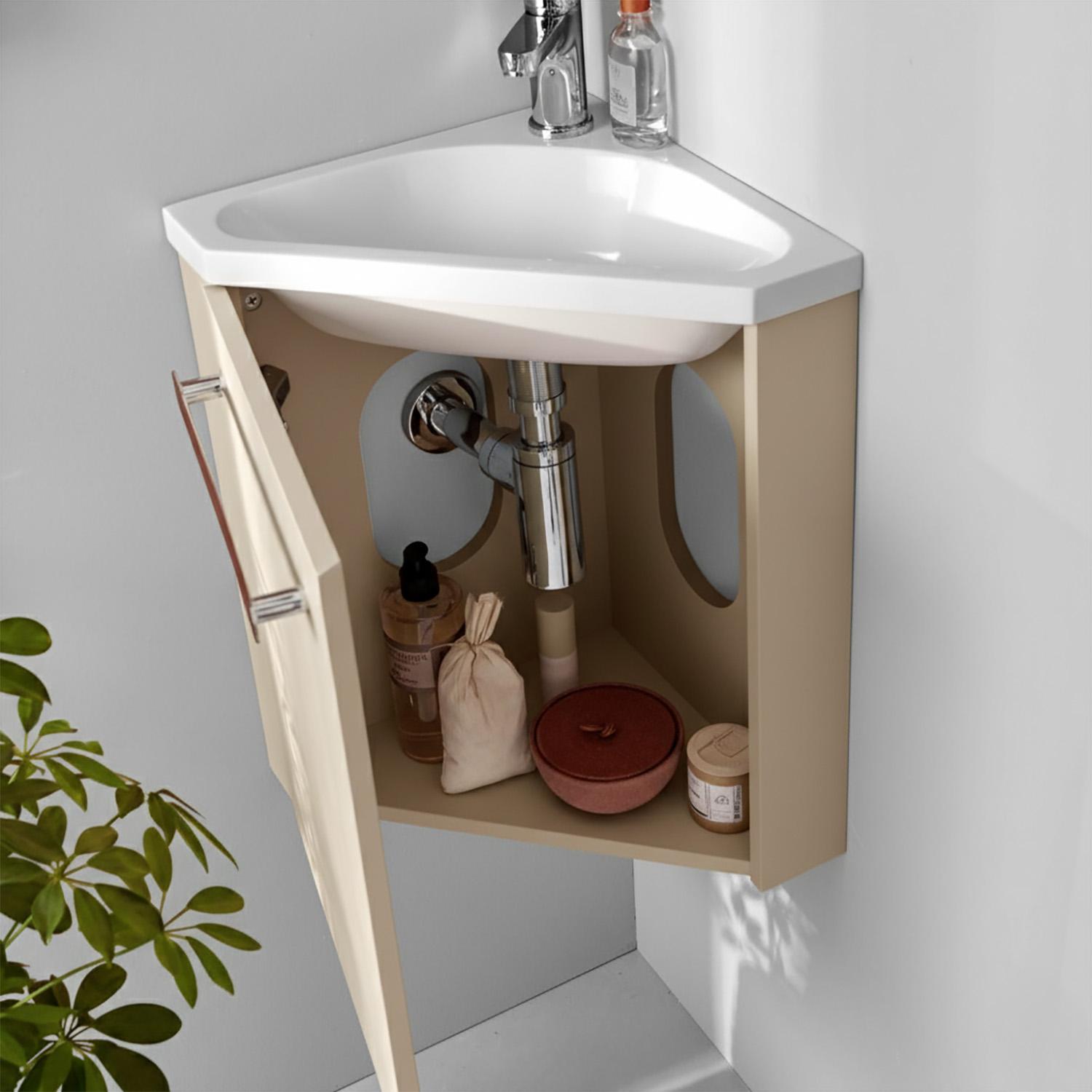 Meuble lave-mains d'angle suspendu avec vasque résine
