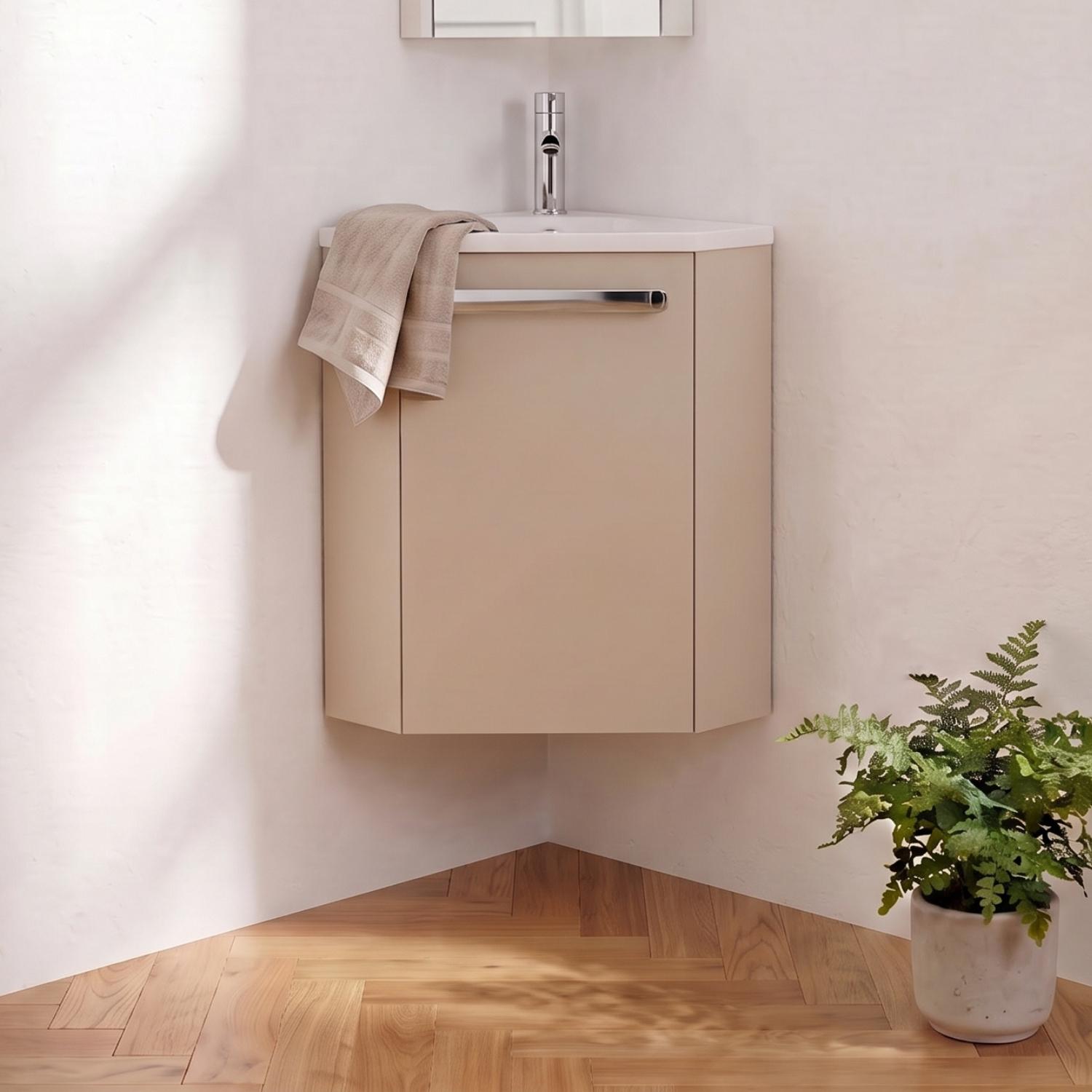 Meuble lave-mains d'angle suspendu avec vasque résine