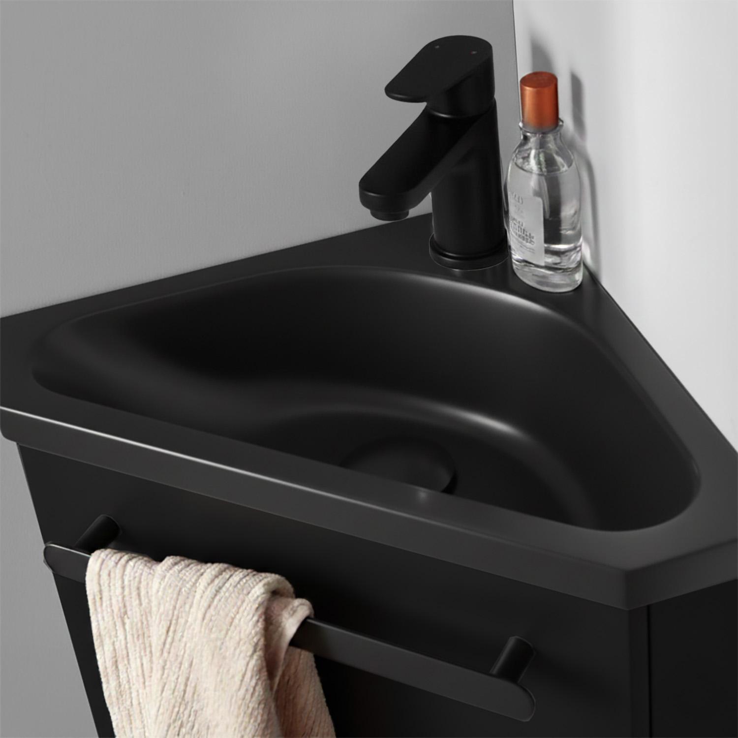 Meuble lave-mains d'angle suspendu avec vasque résine