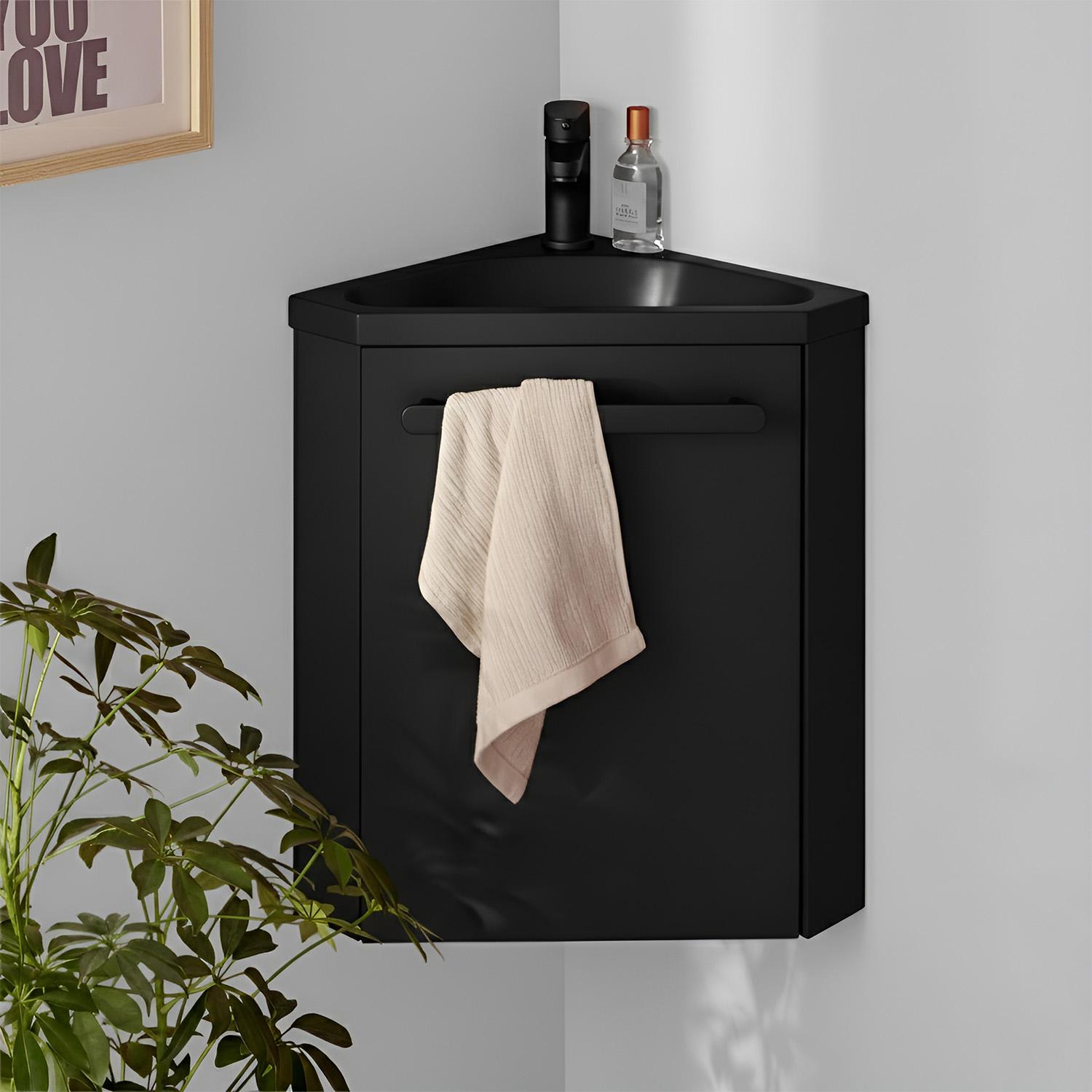 Meuble lave-mains d'angle suspendu avec vasque résine