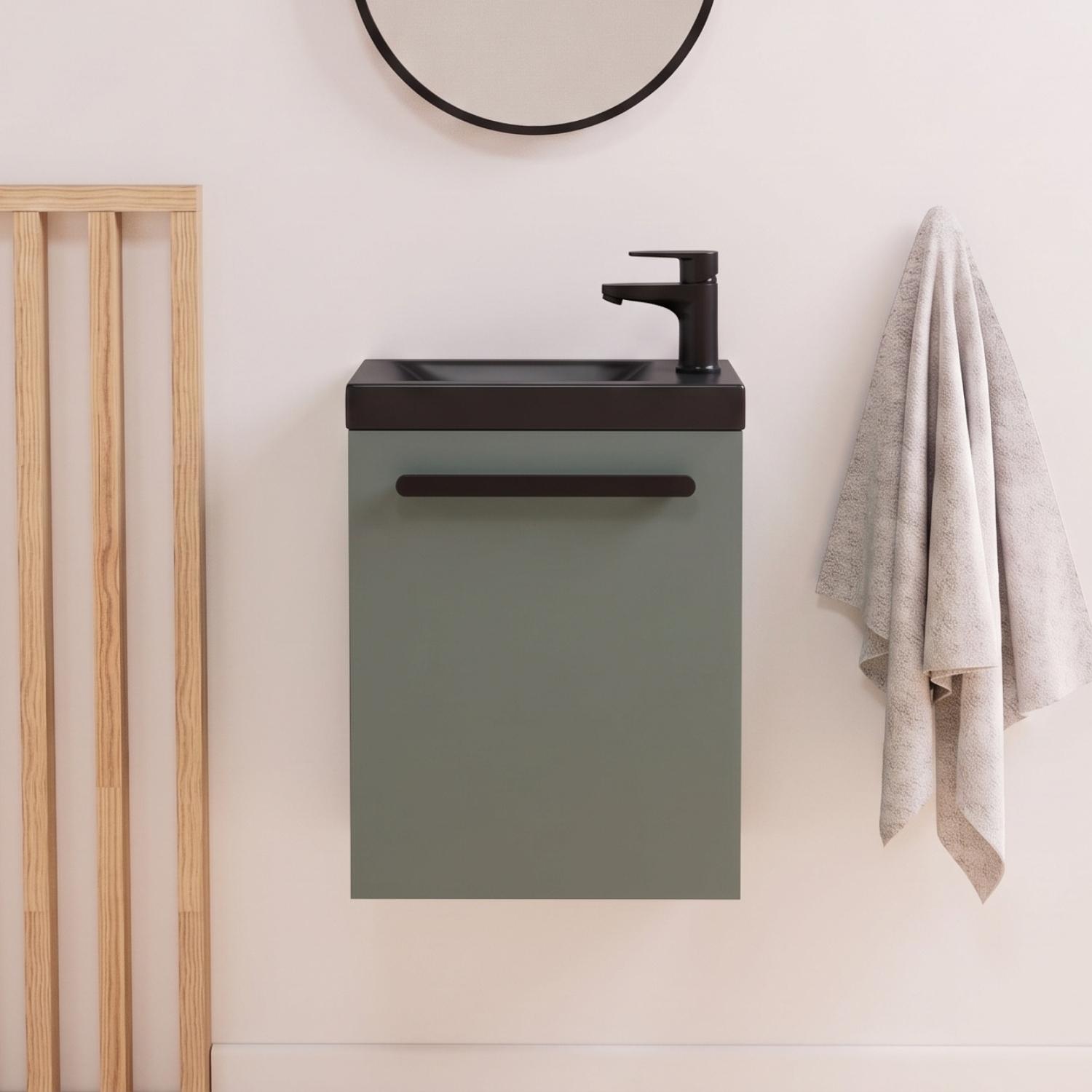 Meuble lave-mains suspendu avec poignée porte serviette