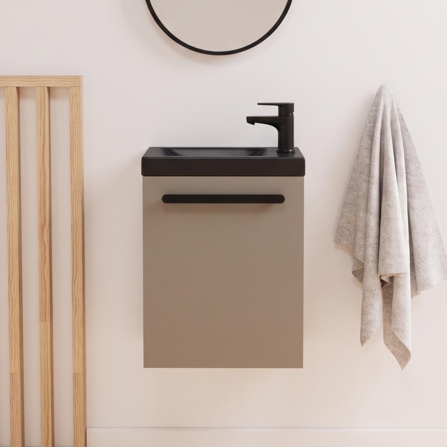 Meuble lave-mains suspendu avec poignée porte serviette
