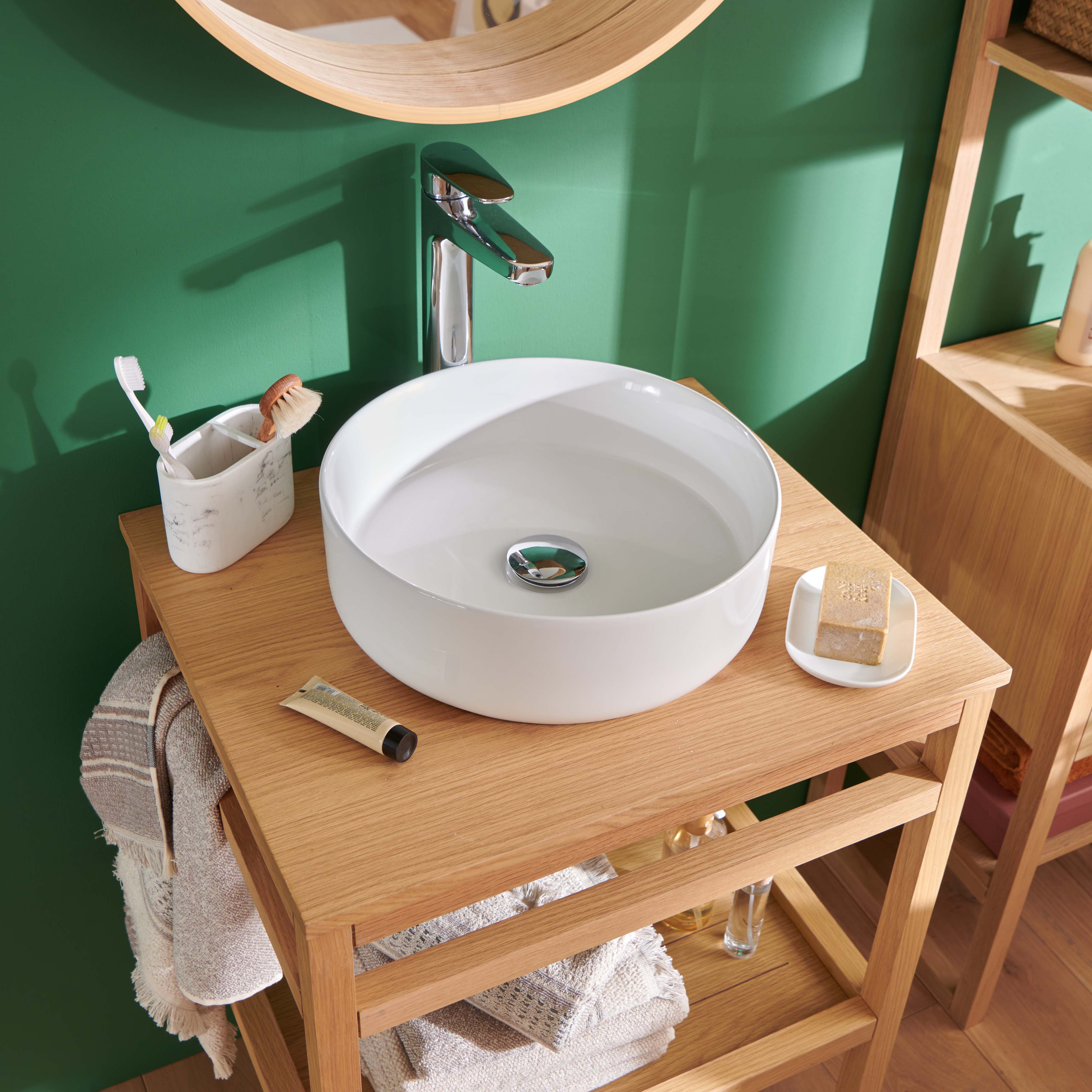 Meuble simple vasque sur pieds en chêne 60 cm - sans vasque