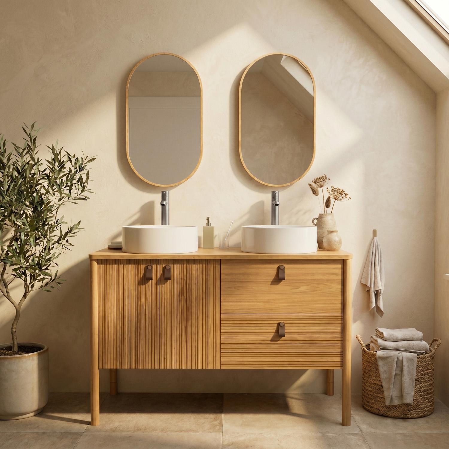 Meuble double vasque sur pieds en chêne 120 cm - sans vasque
