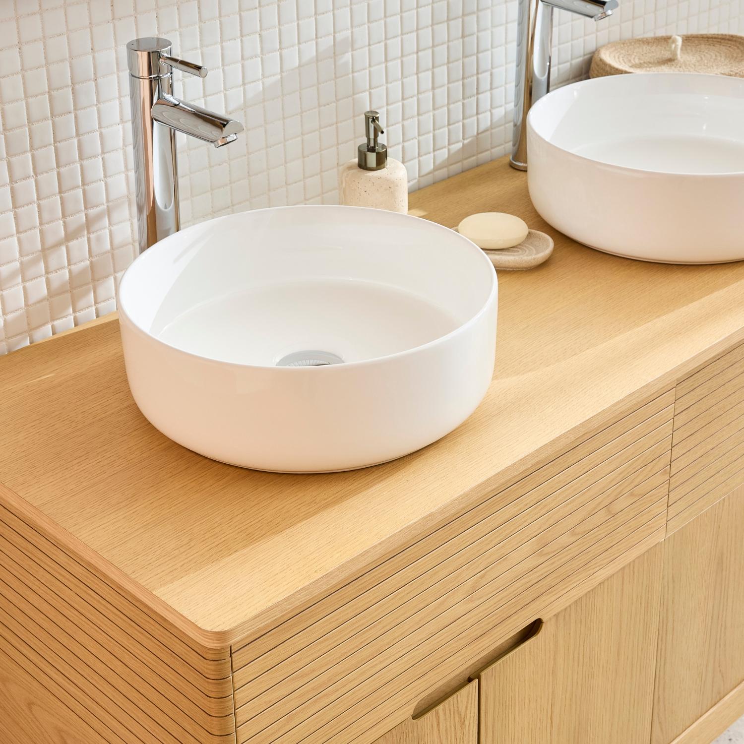 Meuble double vasque 120 cm sur pieds en chêne naturel - sans vasque