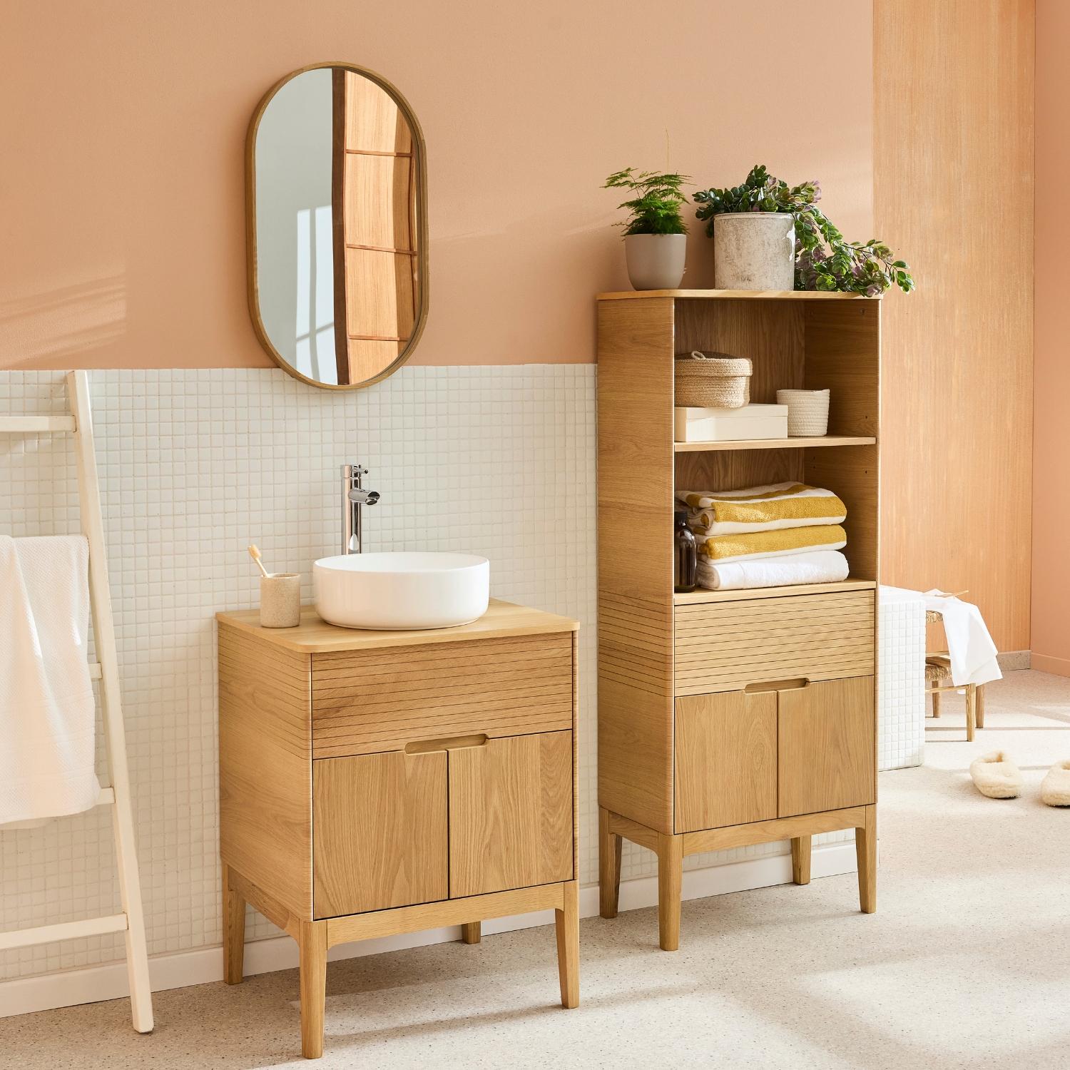 Meuble simple vasque 60 cm sur pieds en chêne naturel - sans vasque