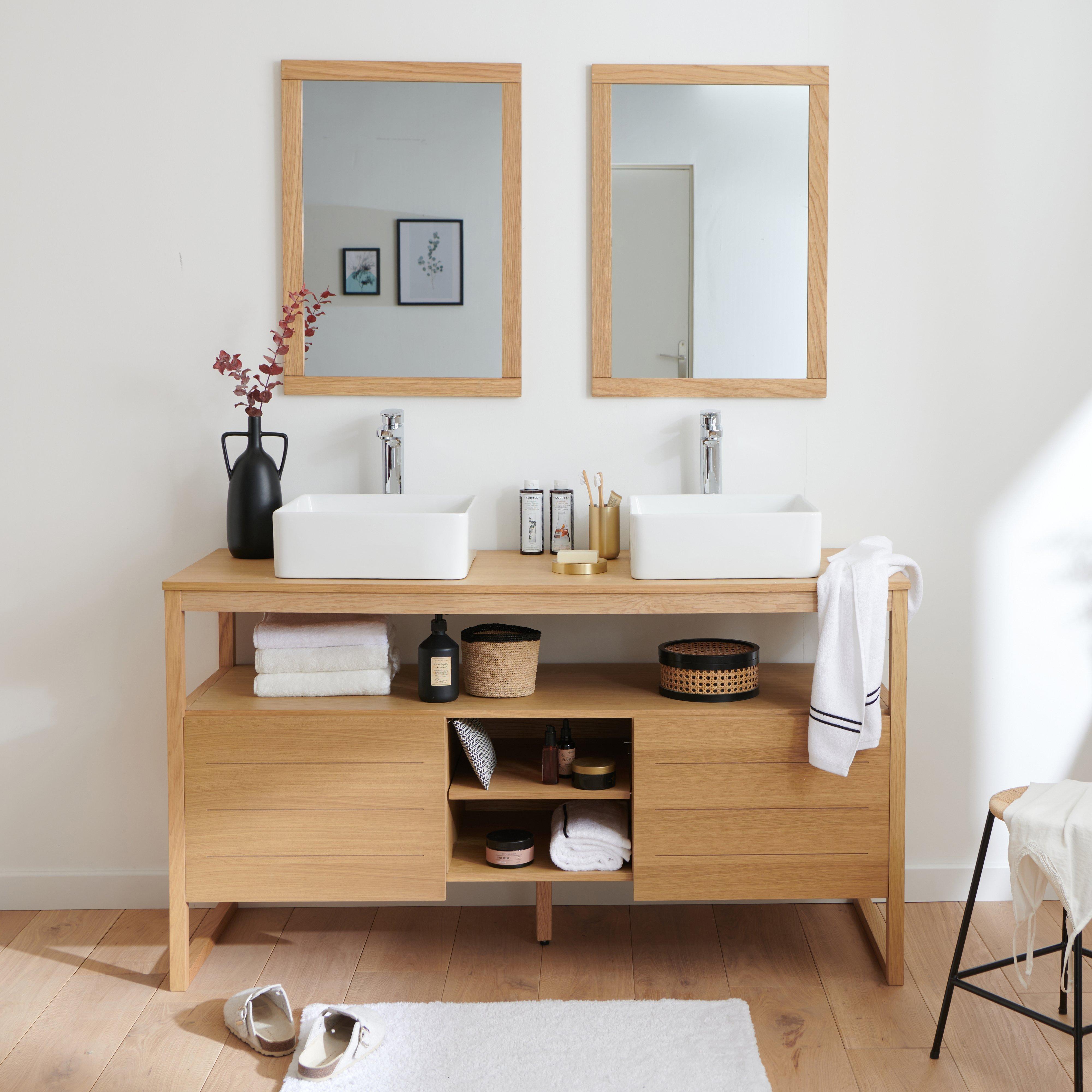 Meuble double vasque sur pieds en chêne 140 cm - sans vasque