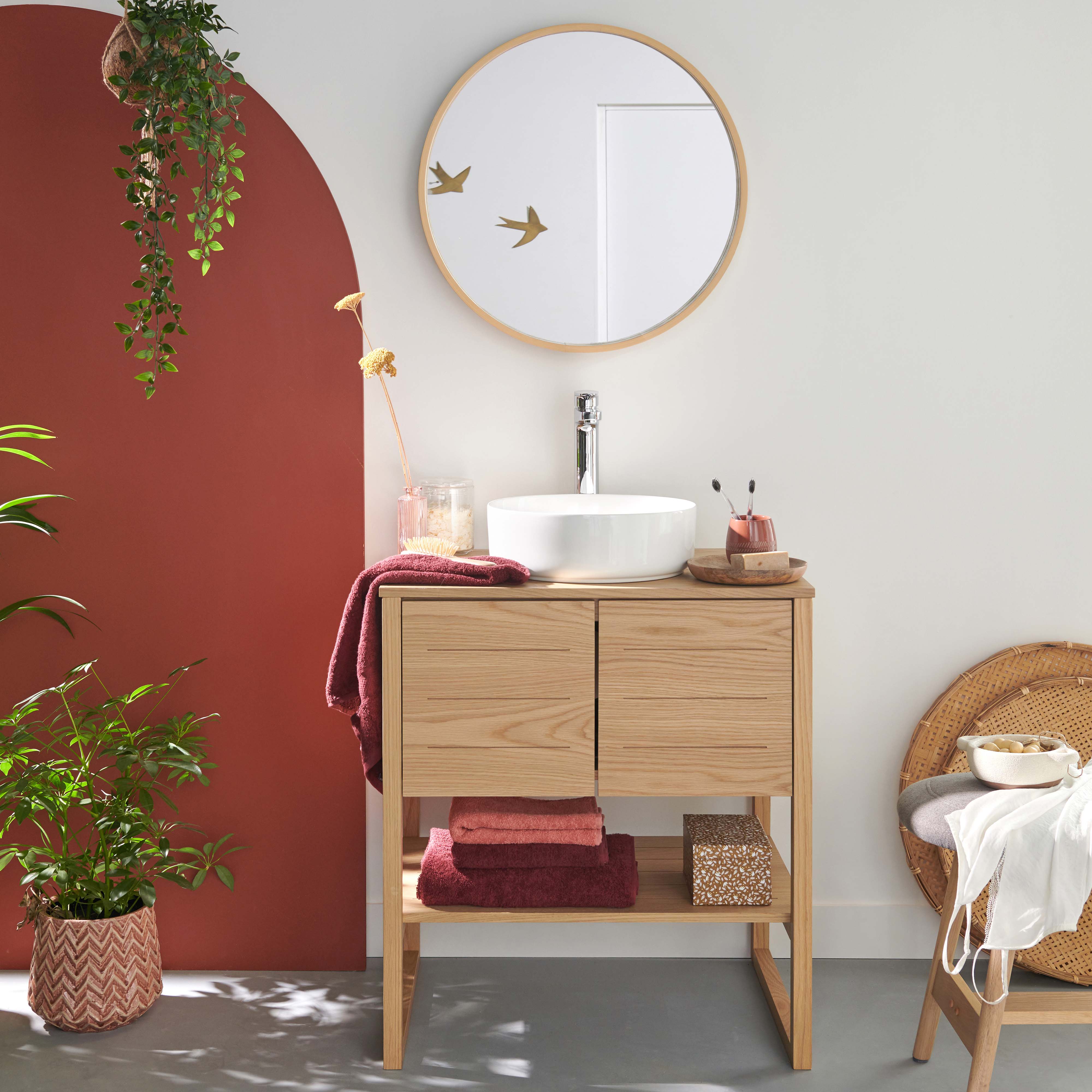 Meuble simple vasque sur pieds en chêne 70 cm - sans vasque