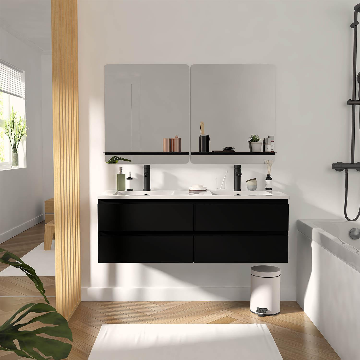 Meuble double vasque suspendu 120cm - avec plan vasque céramique