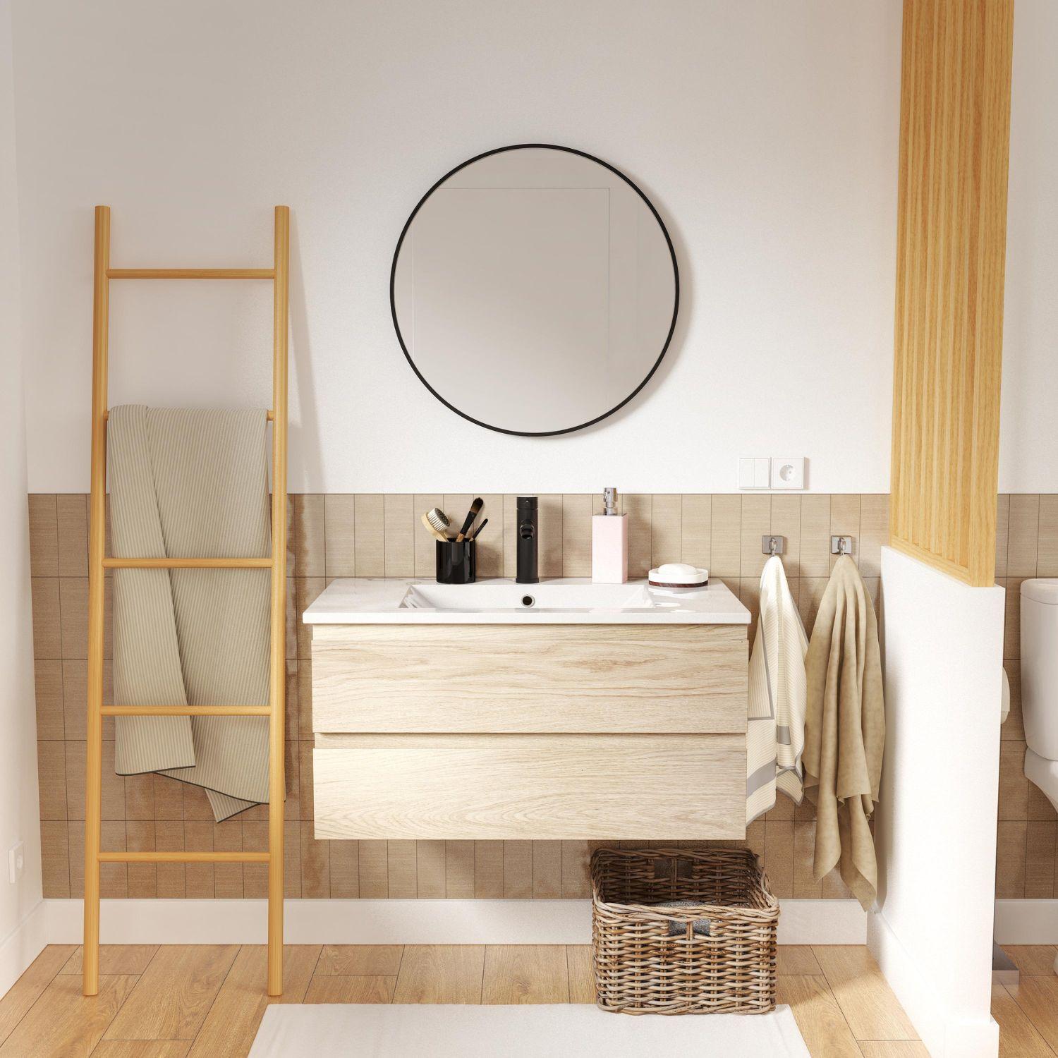Meuble simple vasque suspendu 80cm - avec plan vasque céramique