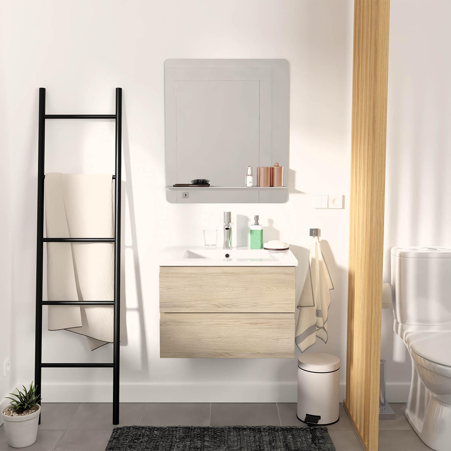 Meuble simple vasque suspendu 60cm - avec plan vasque céramique