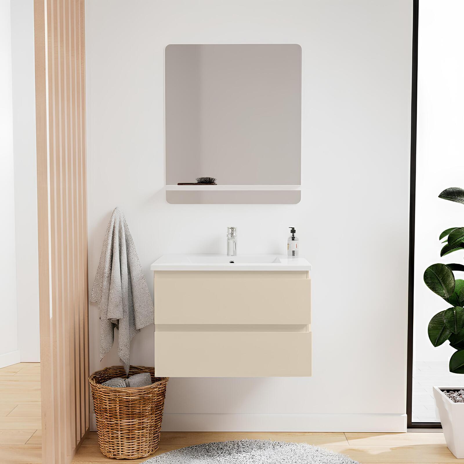 Meuble simple vasque suspendu 60cm - avec plan vasque céramique