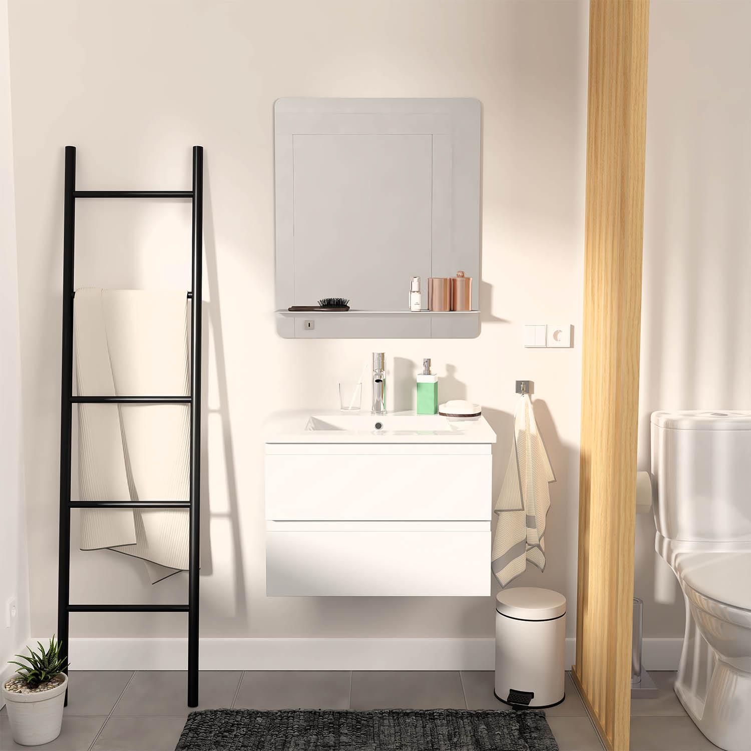 Meuble simple vasque suspendu 60cm - avec plan vasque céramique