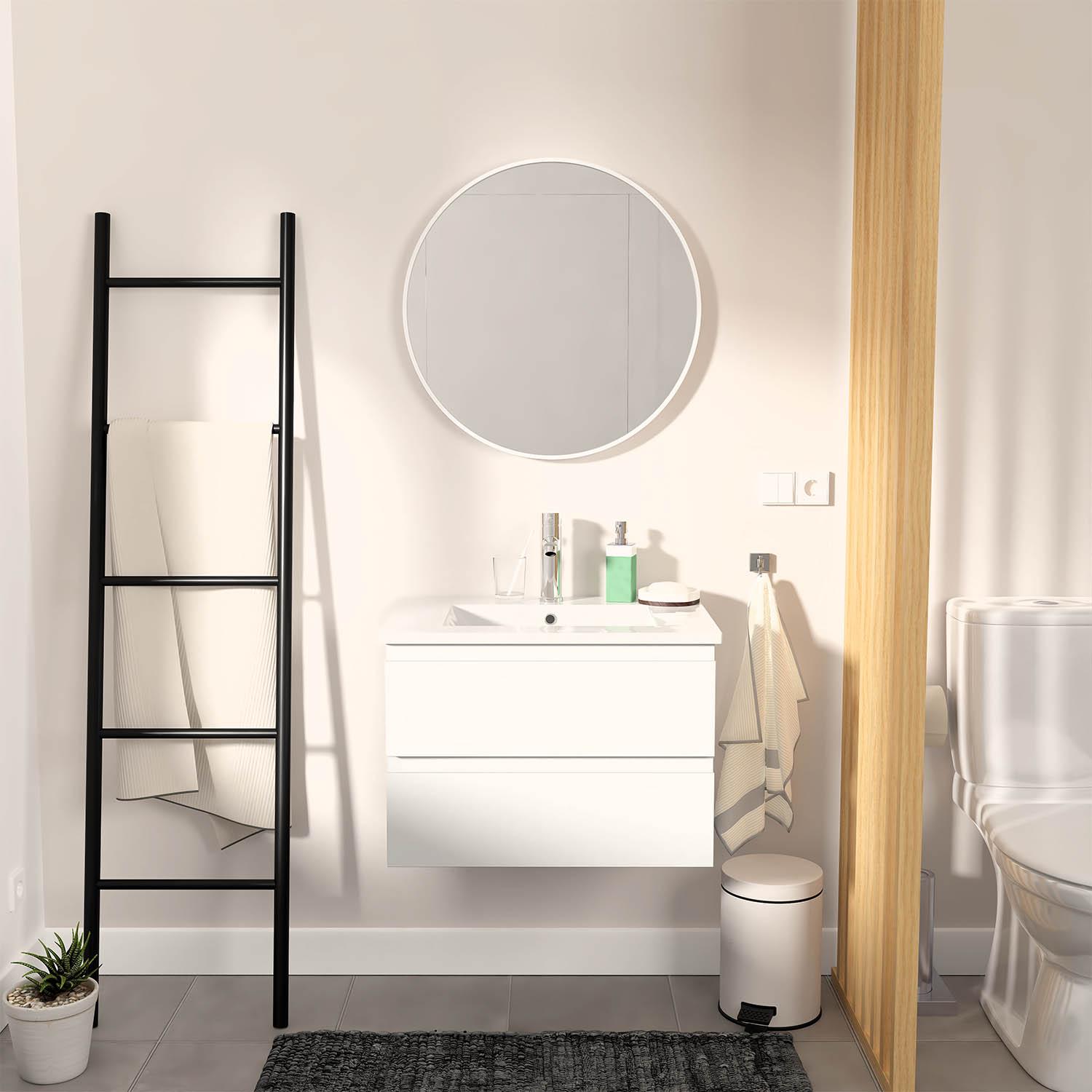 Meuble simple vasque suspendu 60cm - avec plan vasque céramique