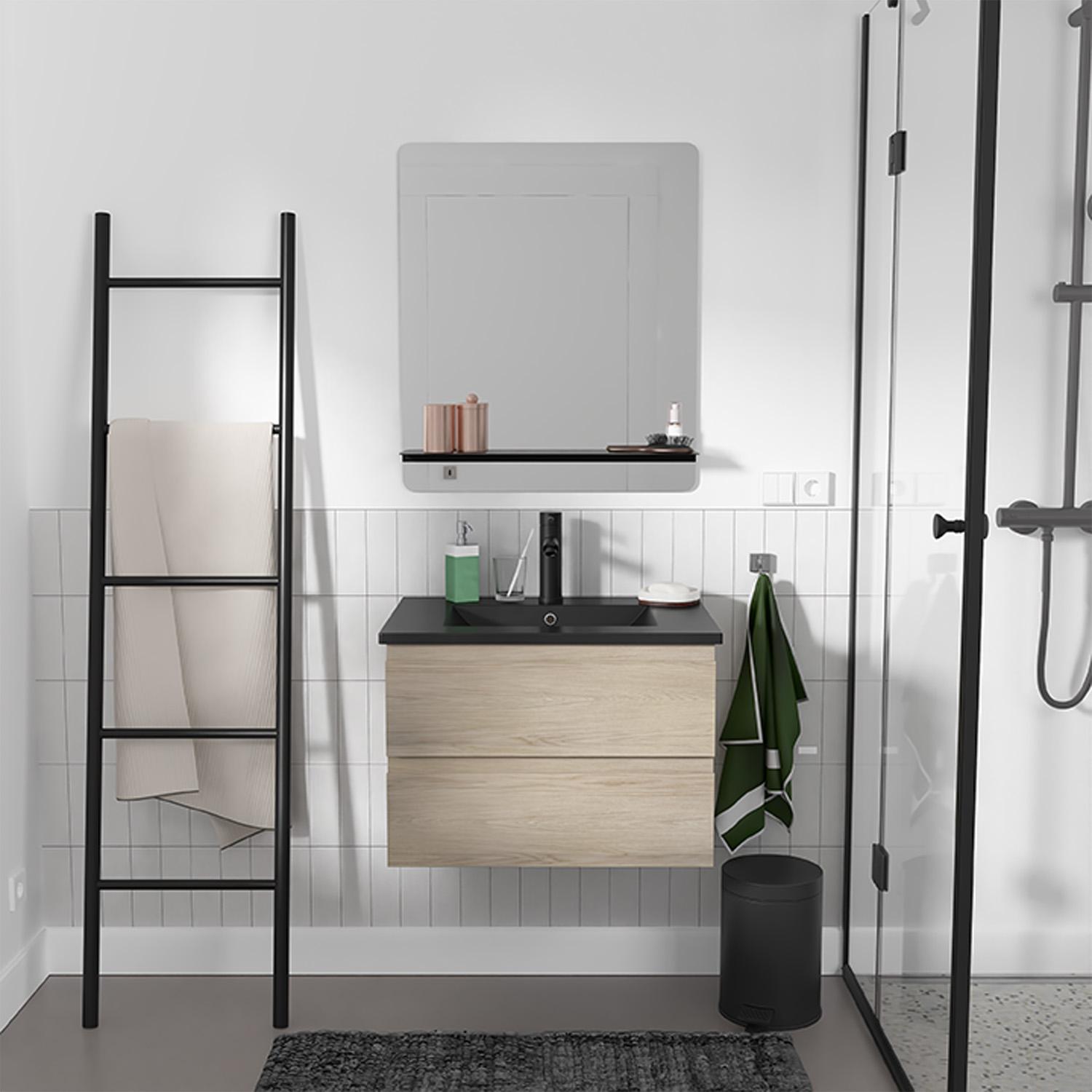 Meuble simple vasque suspendu 60cm - avec plan vasque céramique