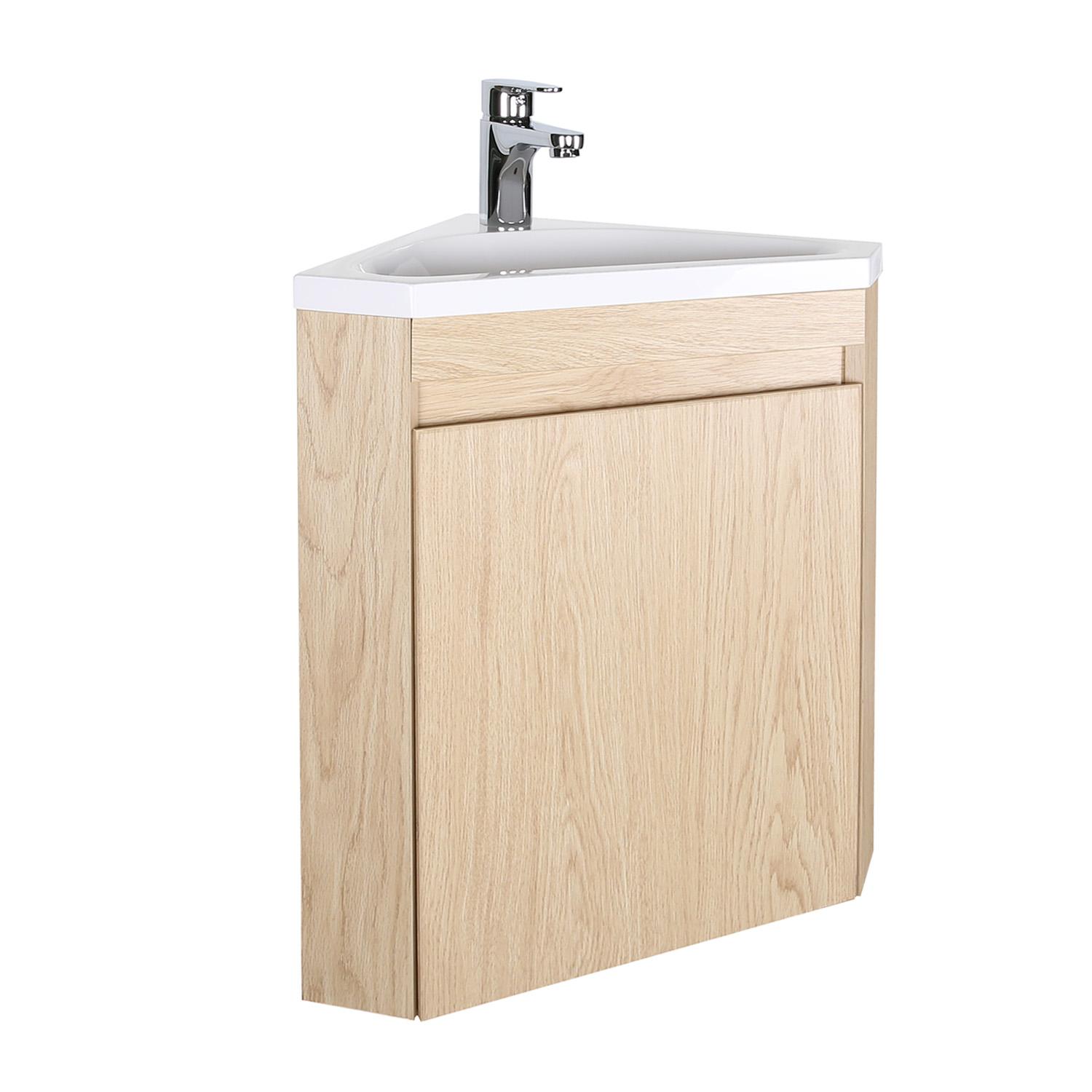 Meuble lave-mains d'angle suspendu avec vasque résine