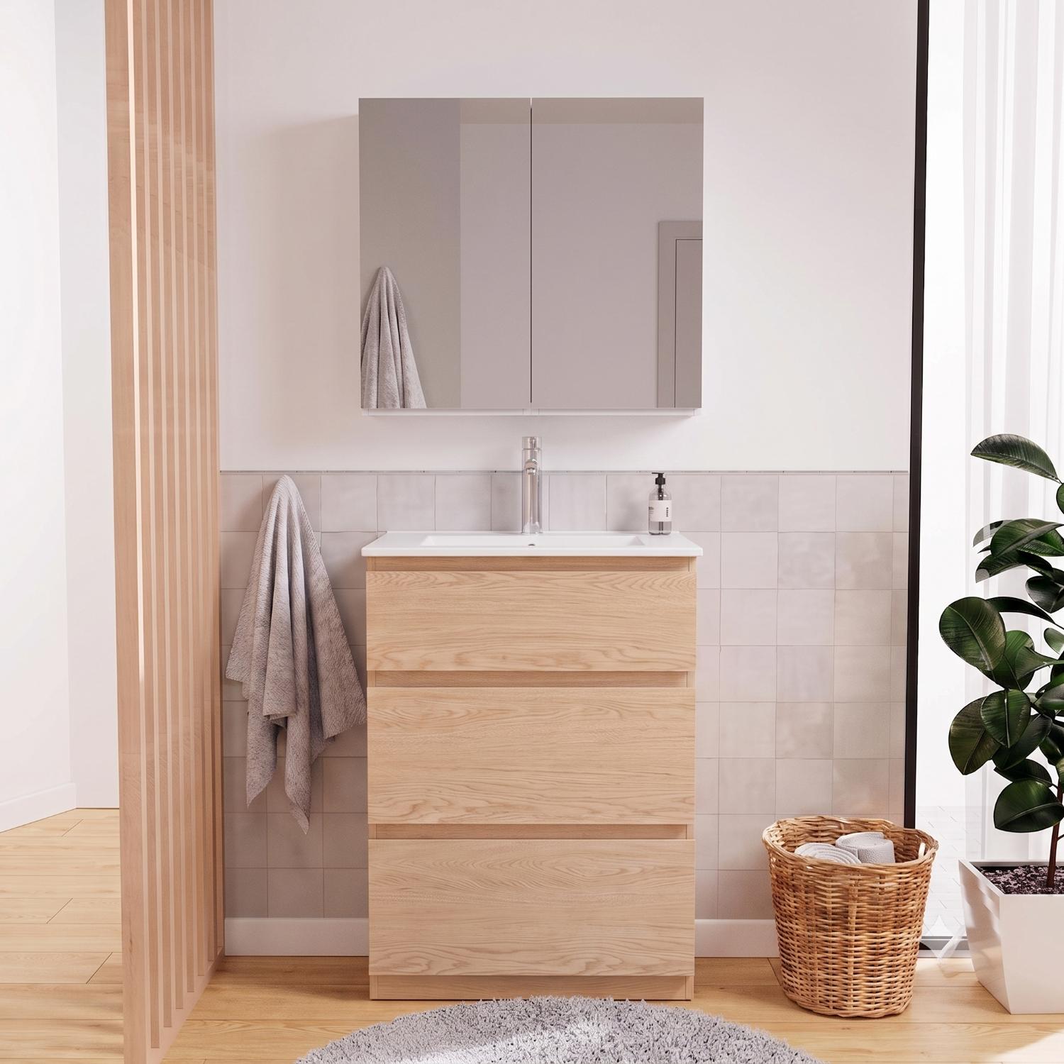 Armoire de toilette double miroir - Rangement haut faible profondeur 60x60cm