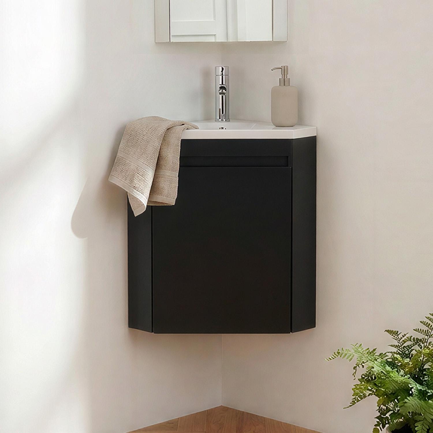 Ensemble lave-mains d'angle suspendu avec vasque résine et robinet chromé