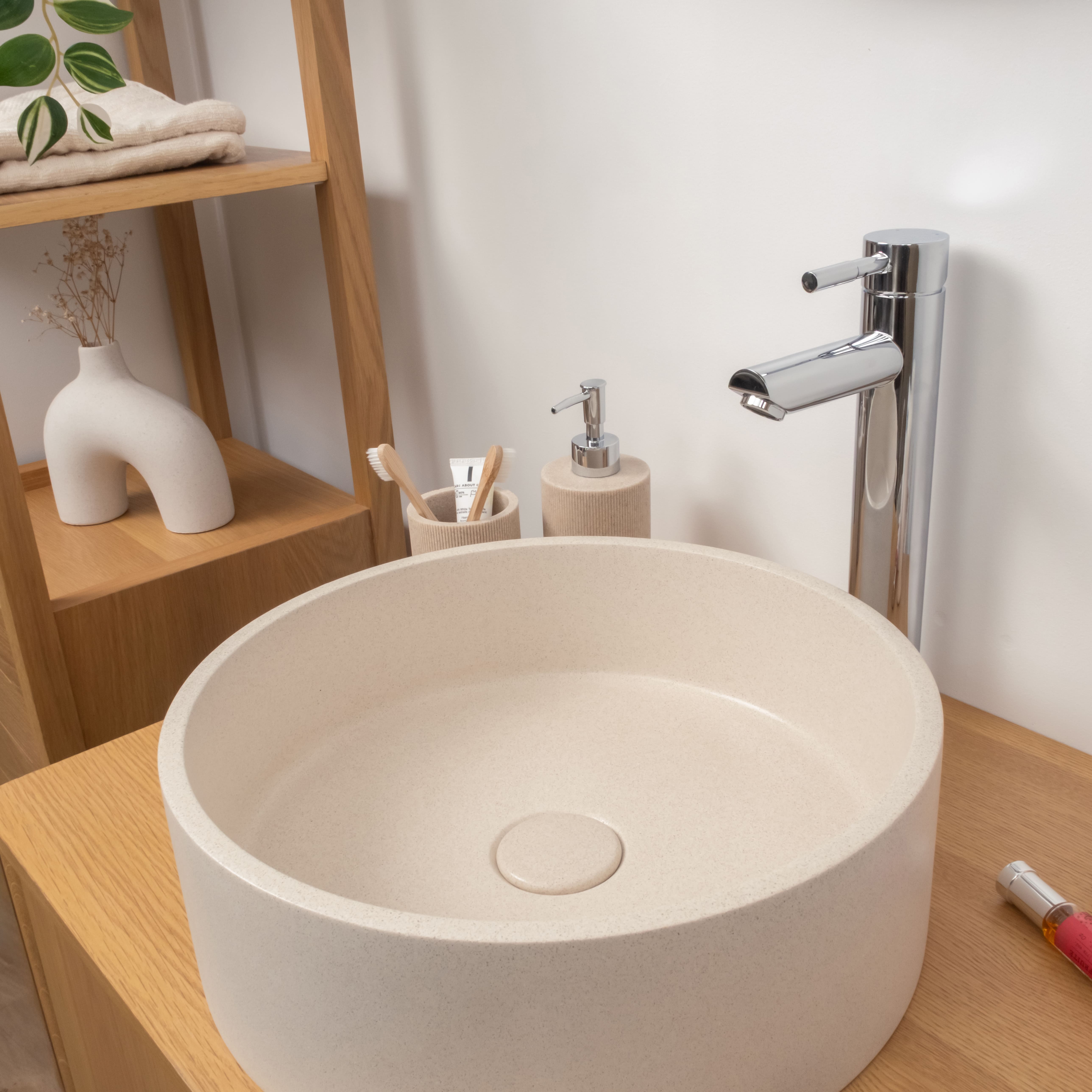 Vasque à poser ronde en béton travertin gris 39cm
