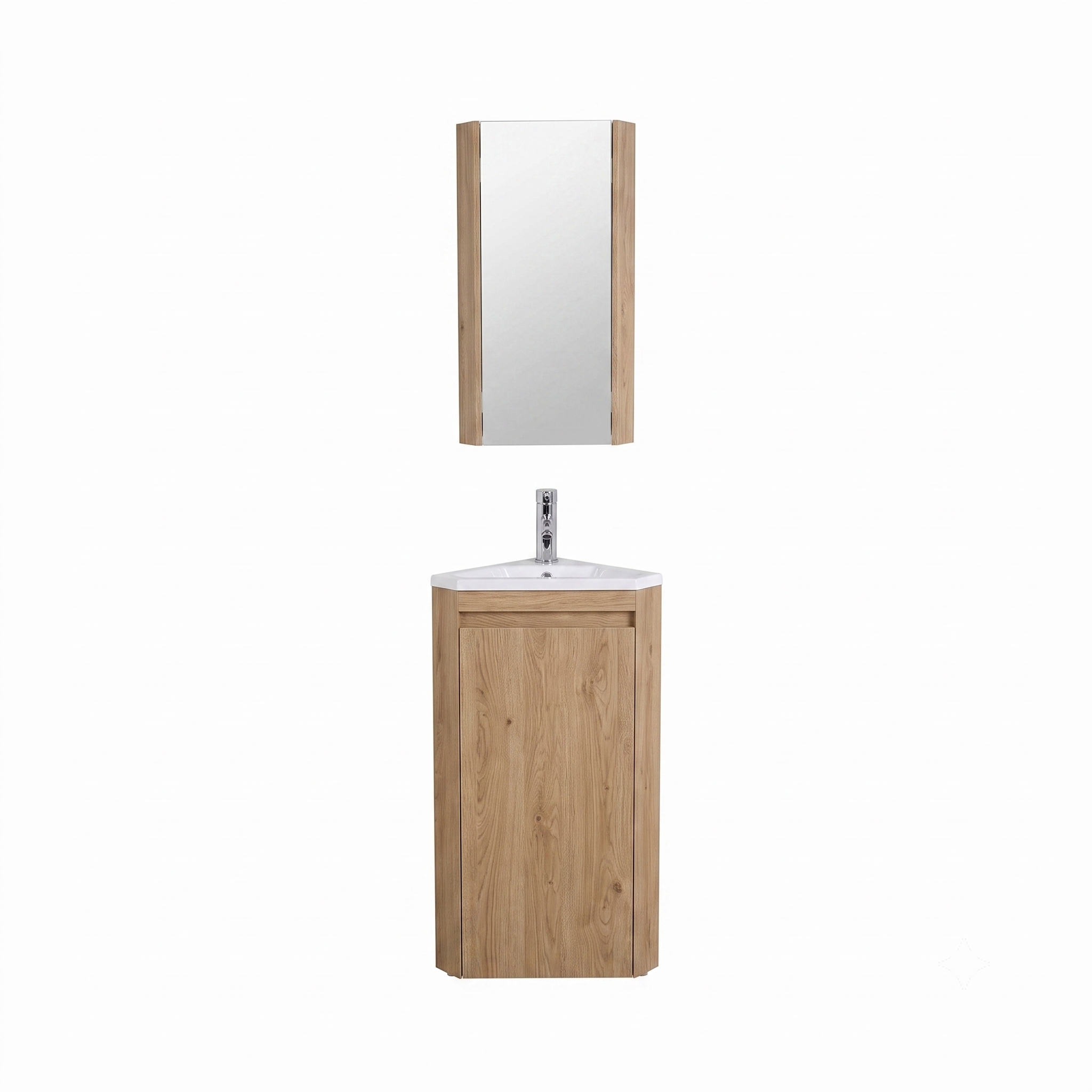 Ensemble lave-mains d'angle sur pieds avec robinet chromé et armoire de toilette