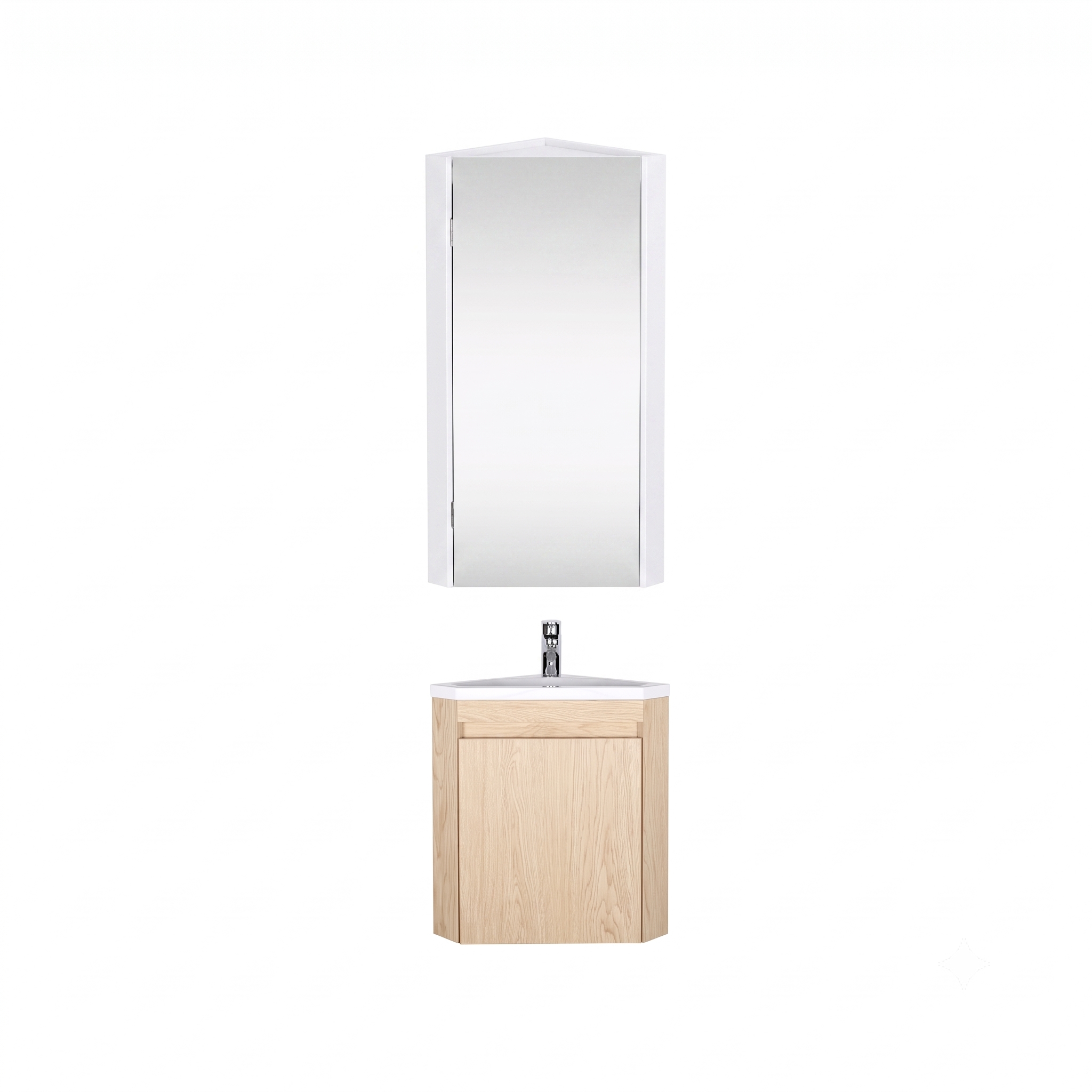 Ensemble lave-mains d'angle suspendu avec vasque résine et robinet chromé et armoire d'angle