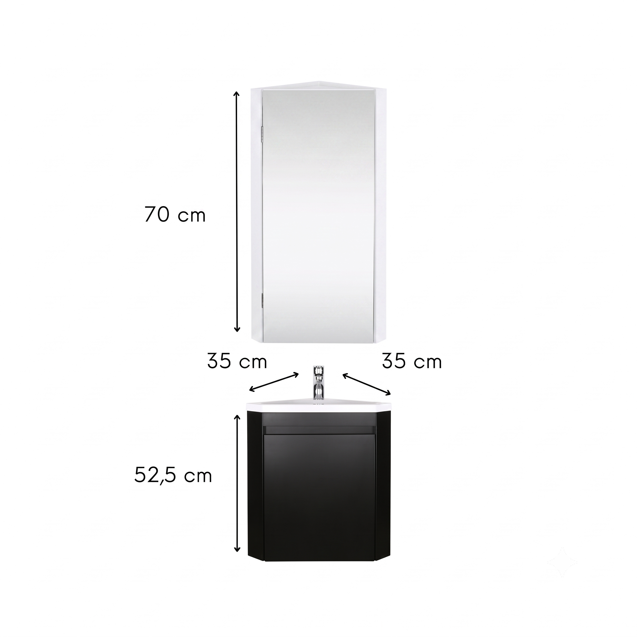 Ensemble lave-mains d'angle suspendu avec vasque résine et robinet chromé et armoire d'angle