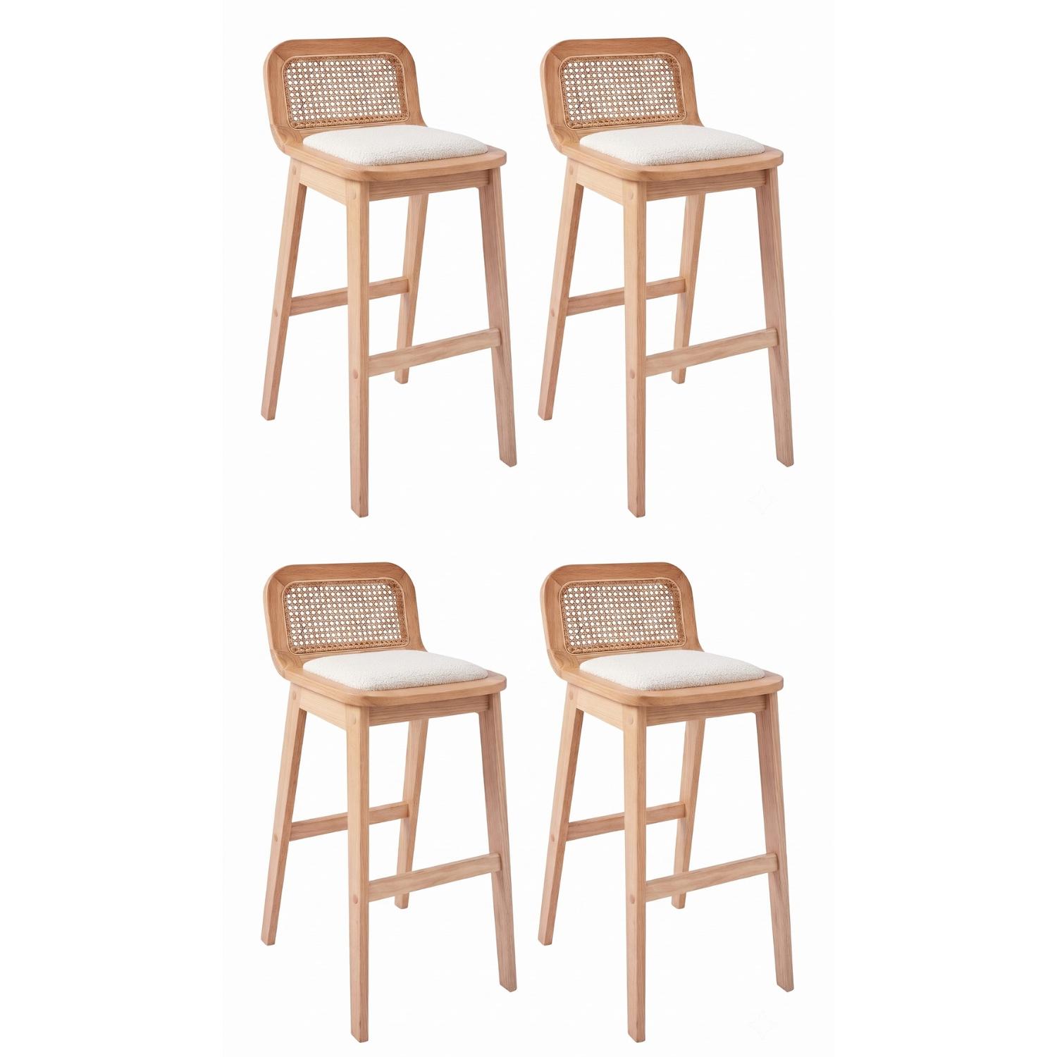 Lot de chaises d'îlot et bar en chêne, assise tissu velours et dossier cannage H65cm