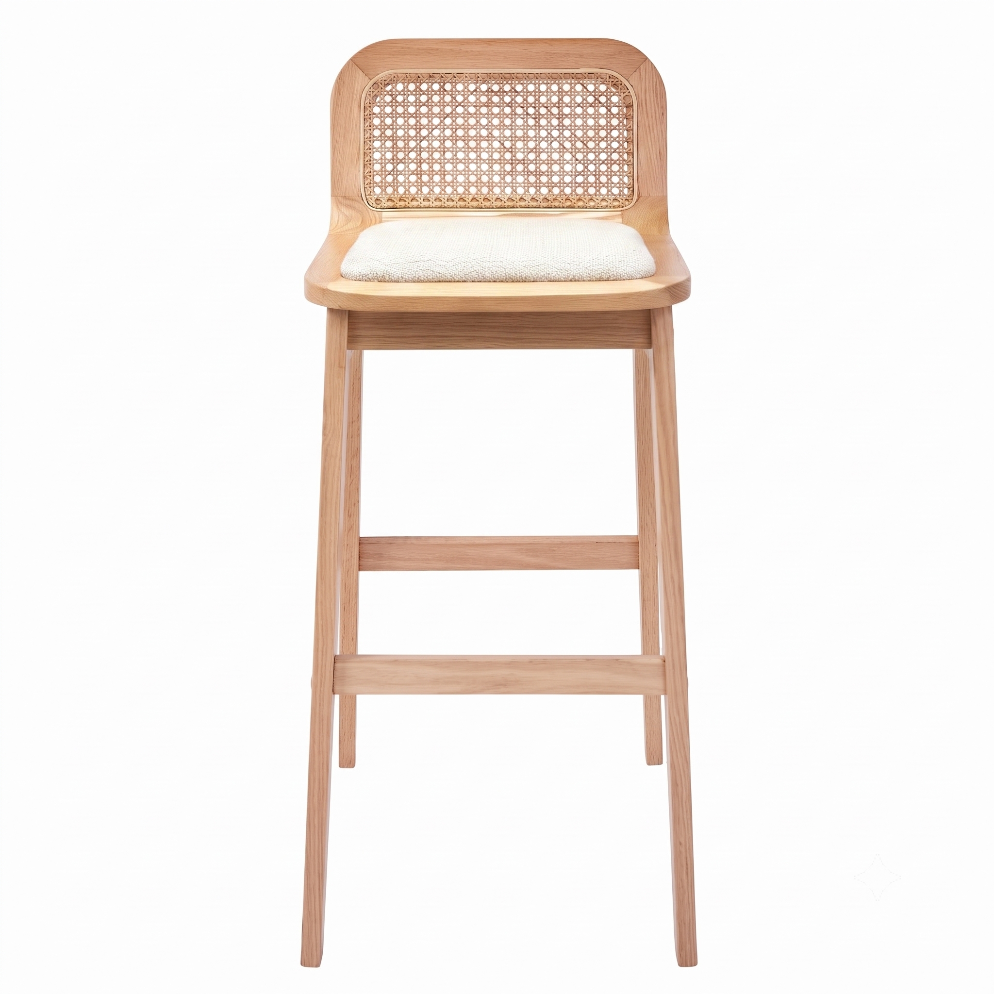 Lot de chaises d'îlot et bar en chêne, assise tissu velours et dossier cannage H65cm