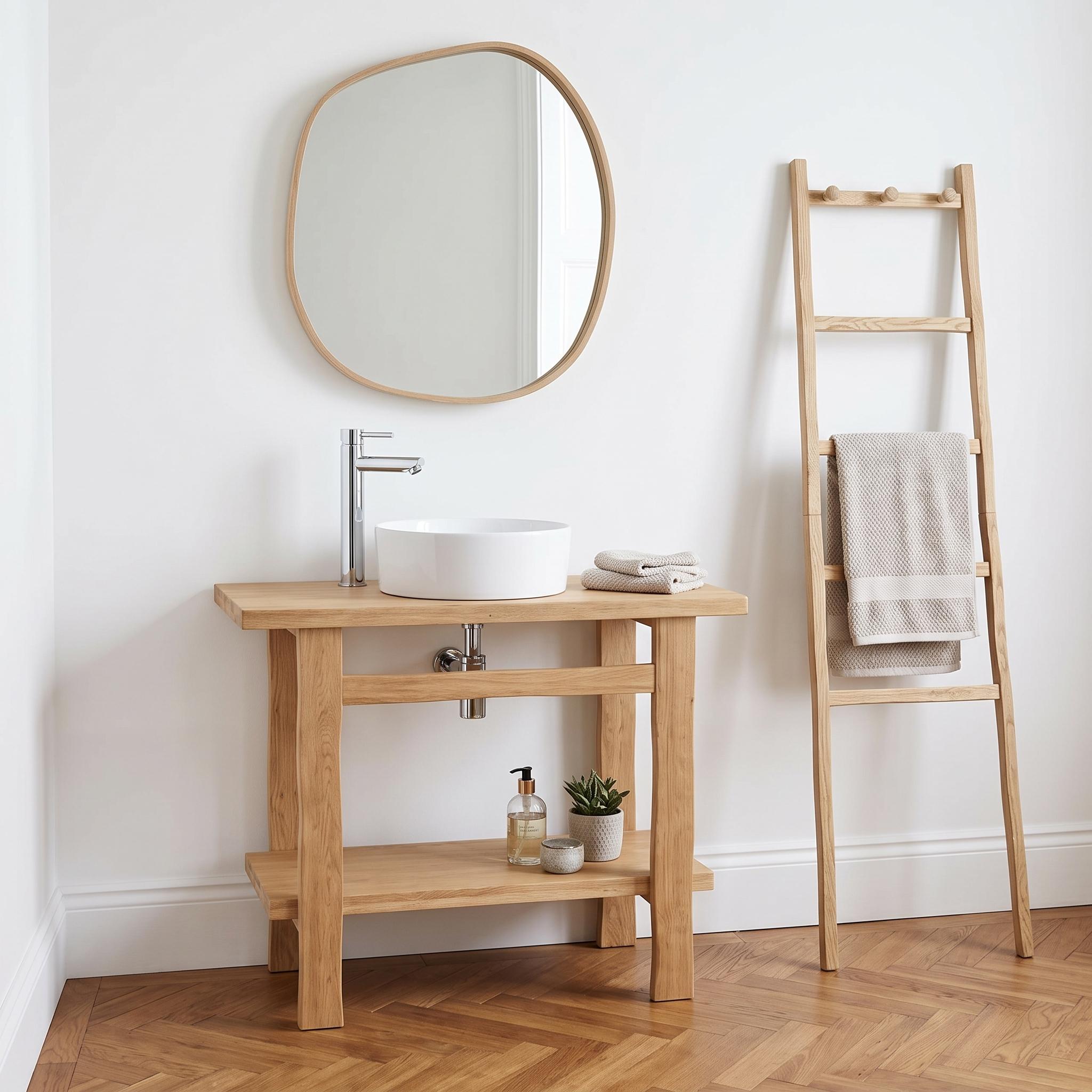 Meuble simple vasque sur pieds 95cm en chêne massif esprit établi - sans vasque