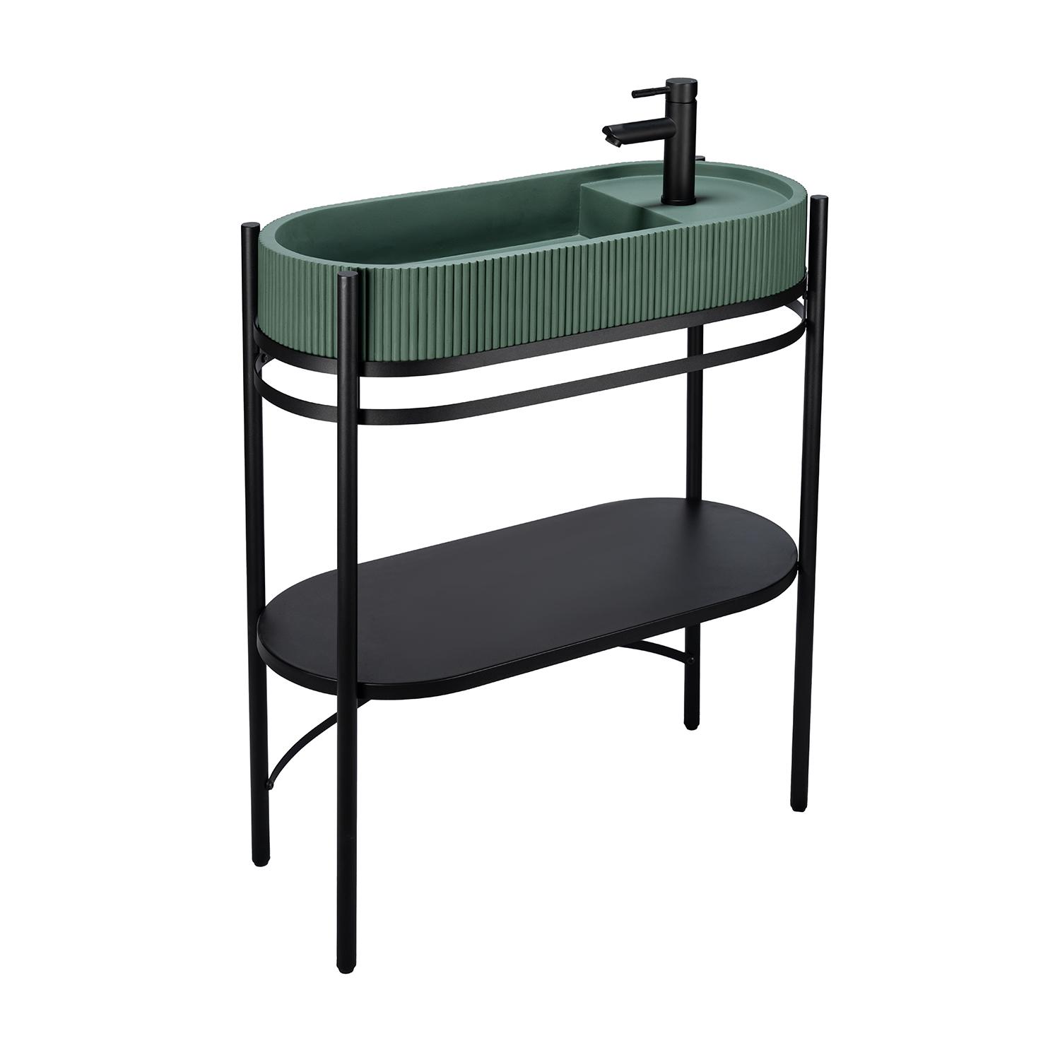 Meuble simple vasque sur pieds 80cm en métal noir et vasque béton 
