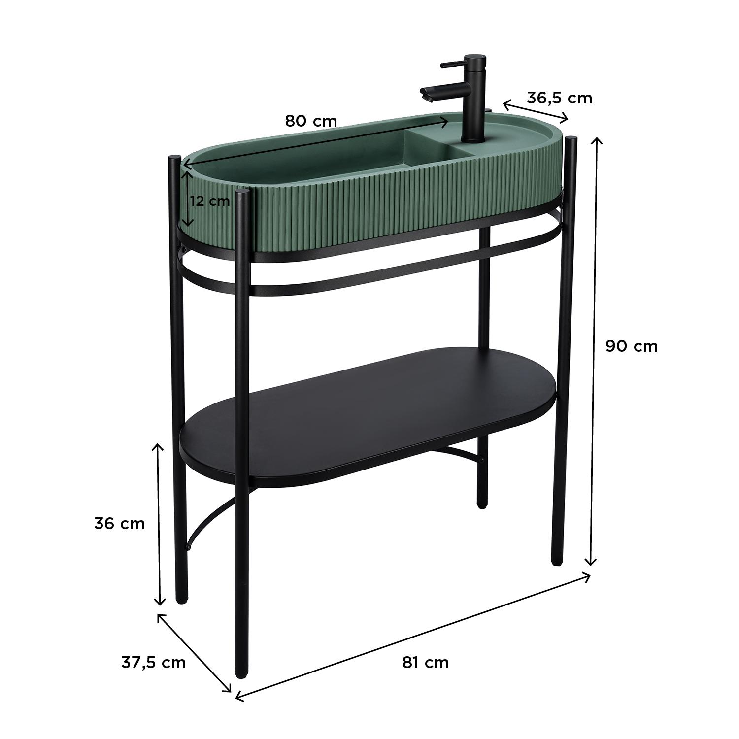 Meuble simple vasque sur pieds 80cm en métal noir et vasque béton 