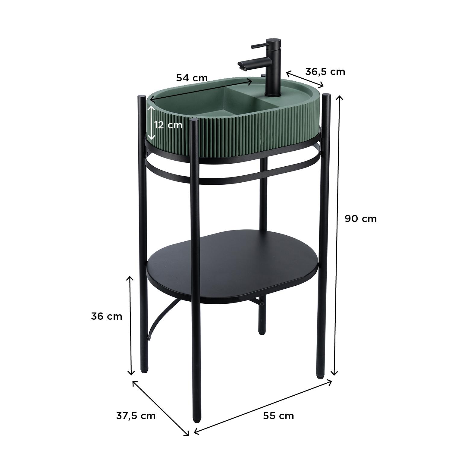 Meuble simple vasque sur pieds 55cm en métal noir et vasque béton  et robinet noir