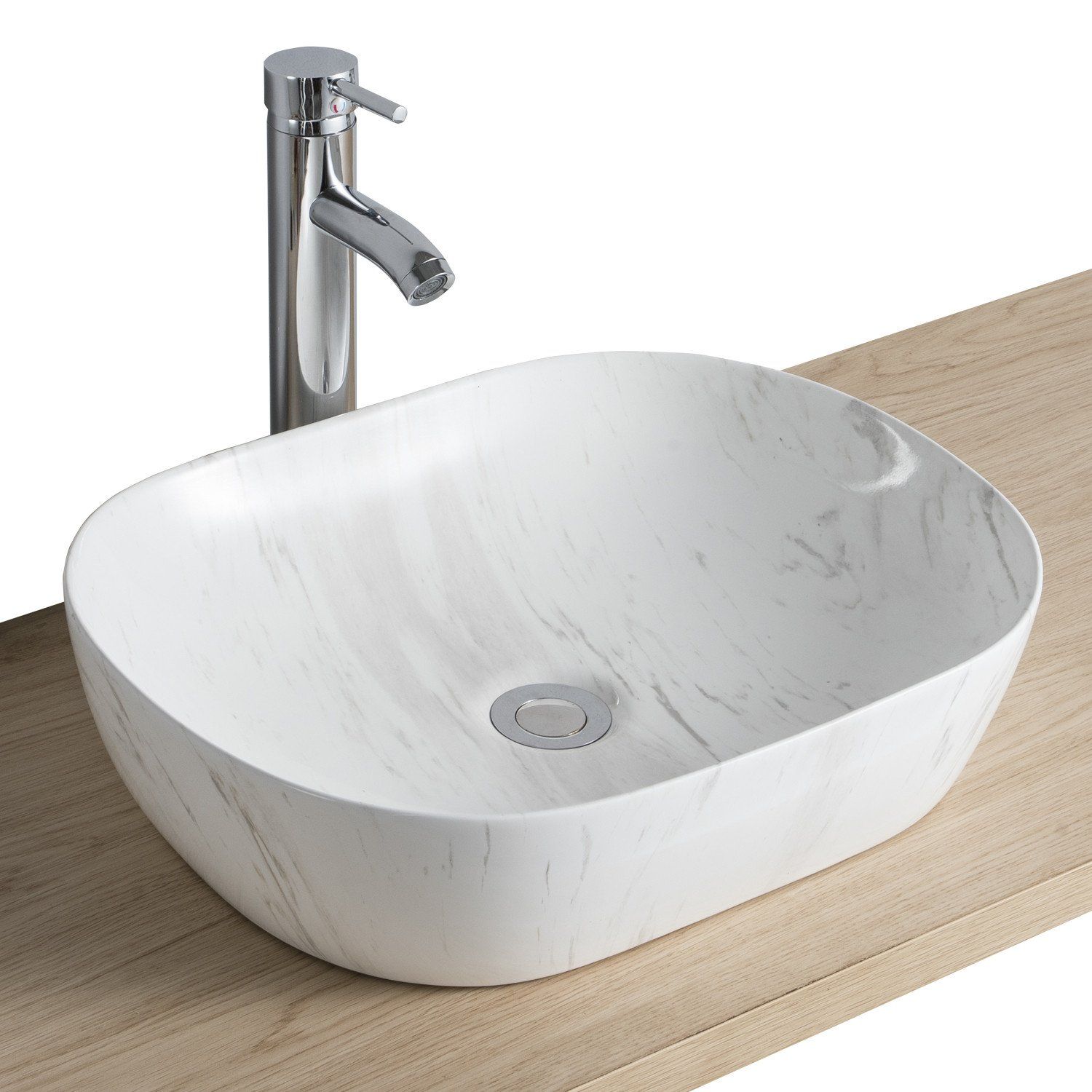 Vasque Salle de Bain à Poser en Céramique Imitation Marbre L46 x P37 VADIM