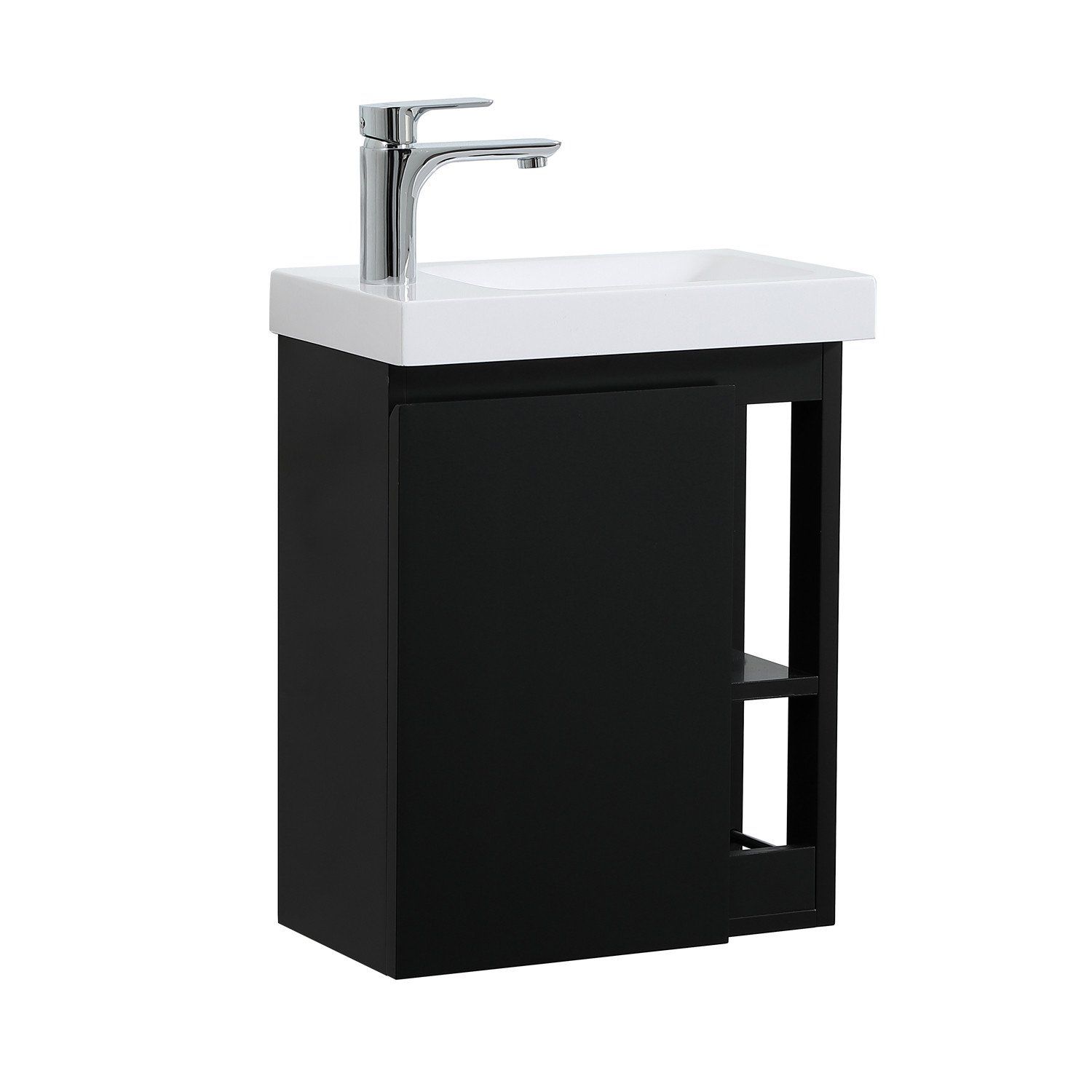 Meuble Lave-mains Noir Carbone avec Vasque Blanche 