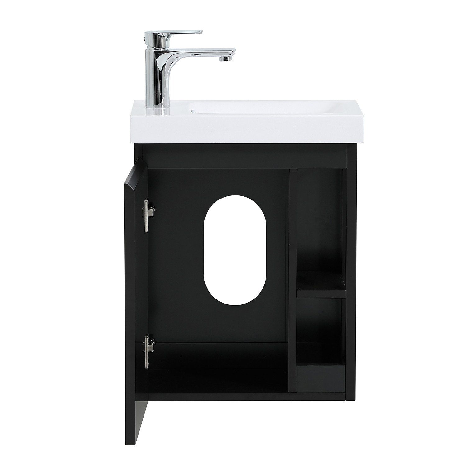 Meuble Lave-mains Noir Carbone avec Vasque Blanche 