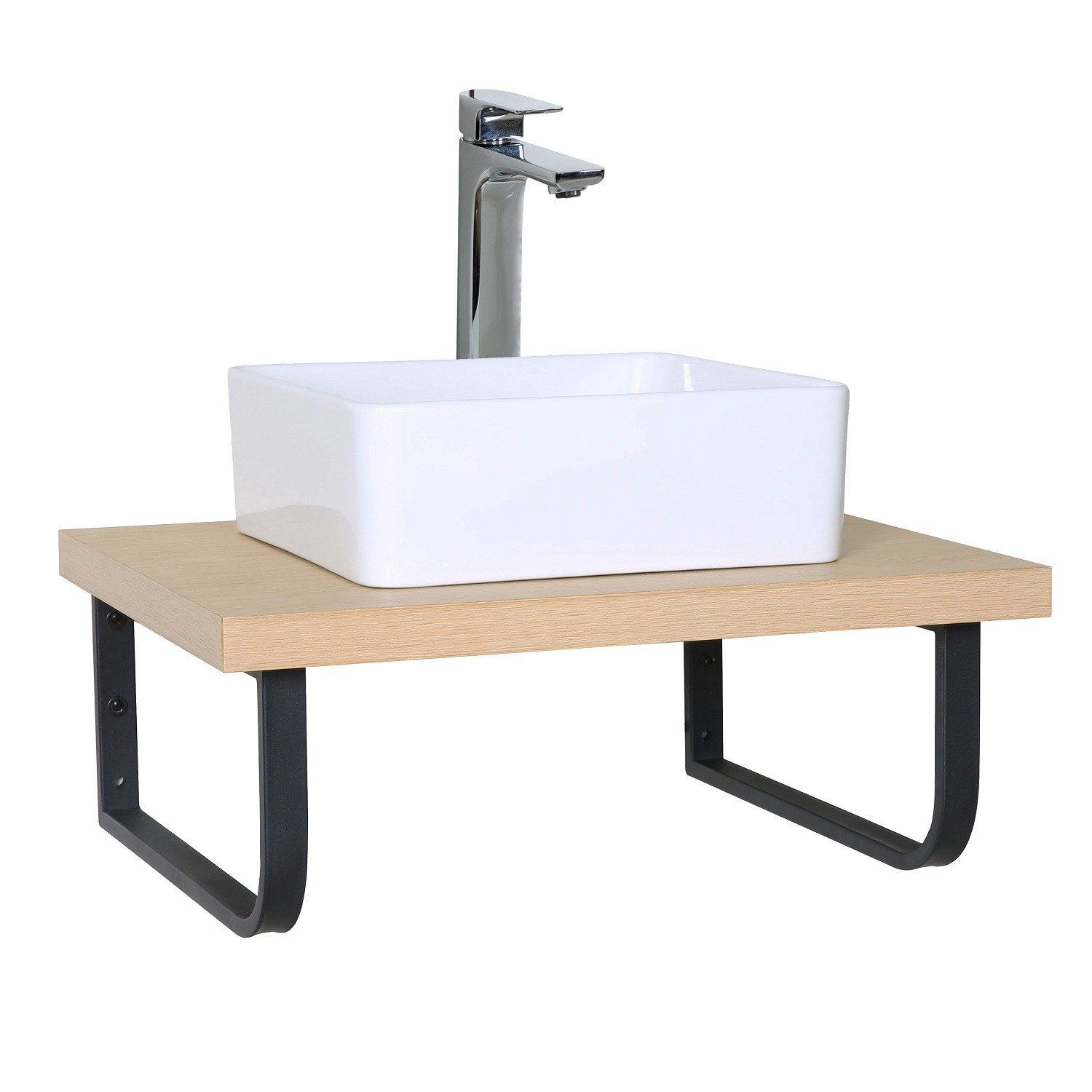 Plan de toilette Salle de Bain à suspendre WILL - 60 cm / 120 cm - Ep. 3,8 cm /12 cm - Décor Chêne /