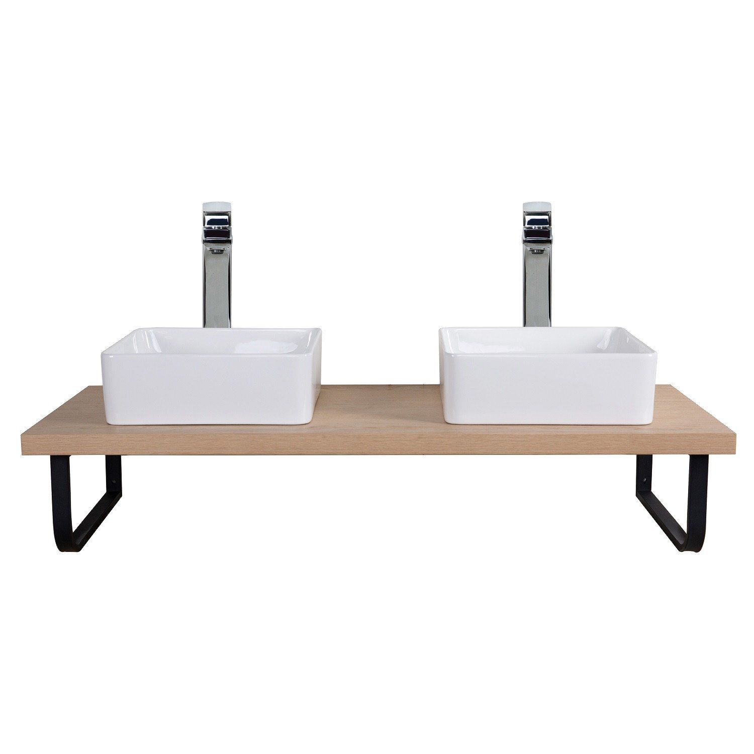 Plan de toilette suspendu pour vasque WILL - 120 cm + Equerres Métal Noir Mat - Décor Chêne / Effet 