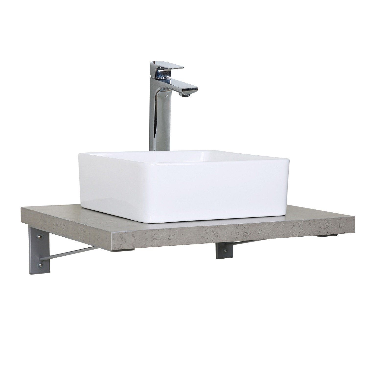 Plan de toilette suspendu pour vasque WILL - 60 cm + Equerres Invisibles - Décor Chêne / Effet Béton