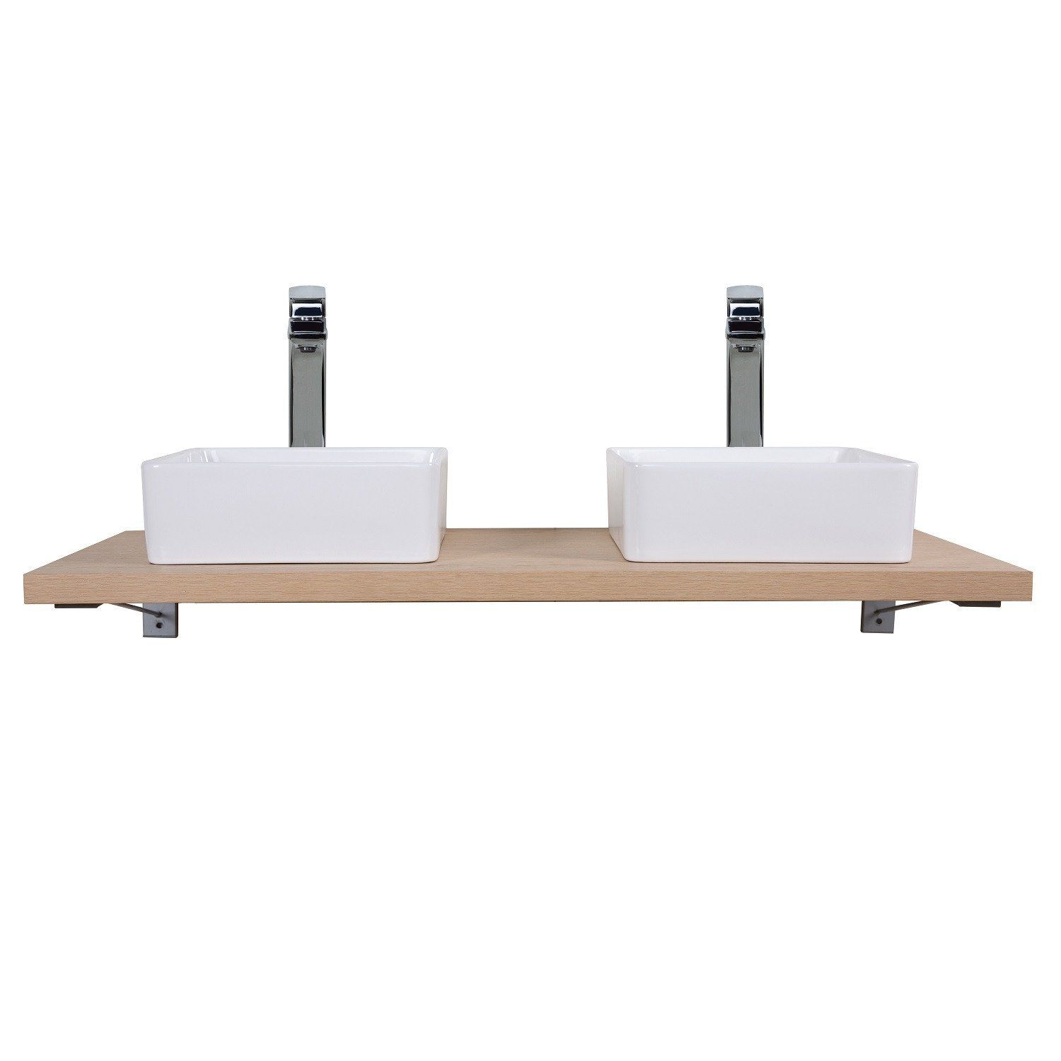 Plan de toilette suspendu pour vasque WILL - 120 cm + Equerres Invisibles - Décor Chêne / Effet Béto