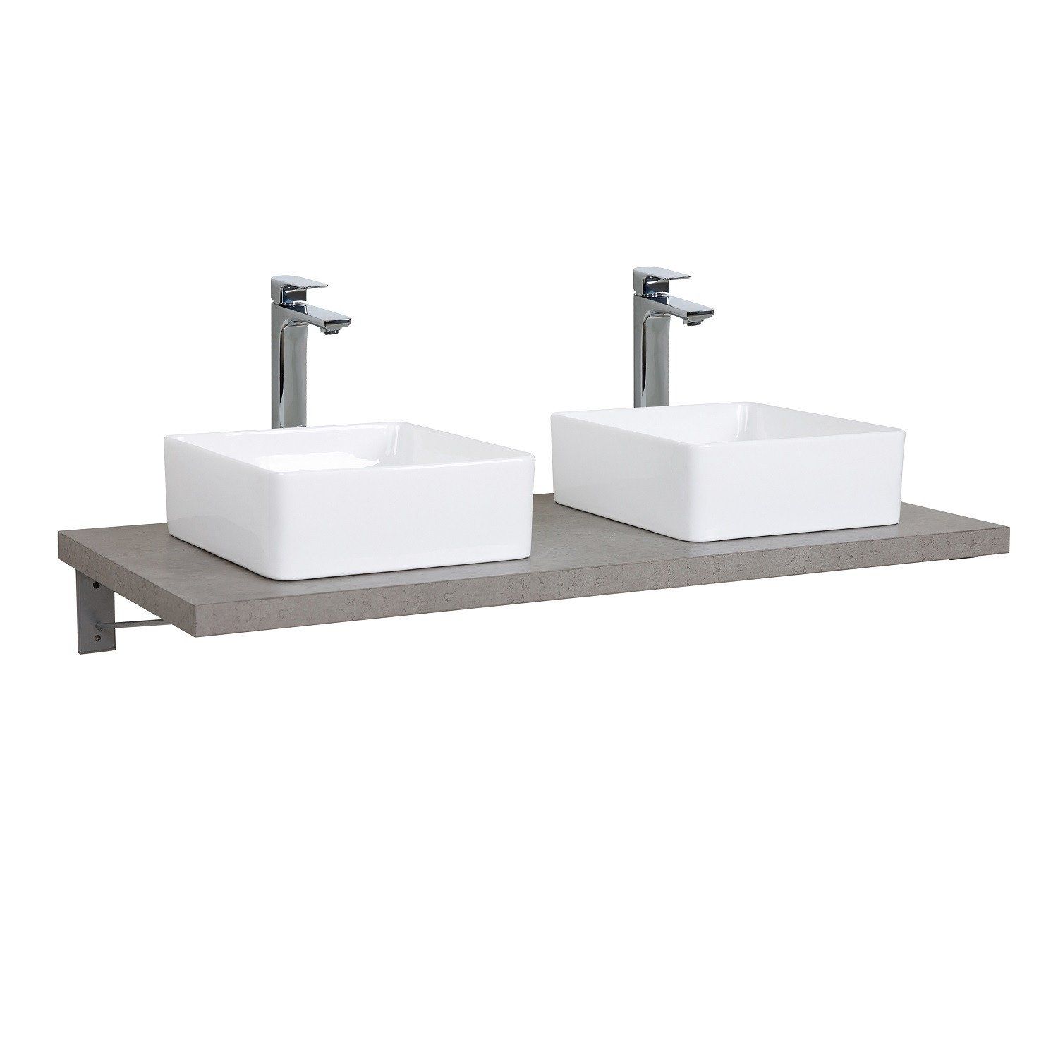 Plan de toilette suspendu pour vasque WILL - 120 cm + Equerres Invisibles - Décor Chêne / Effet Béto